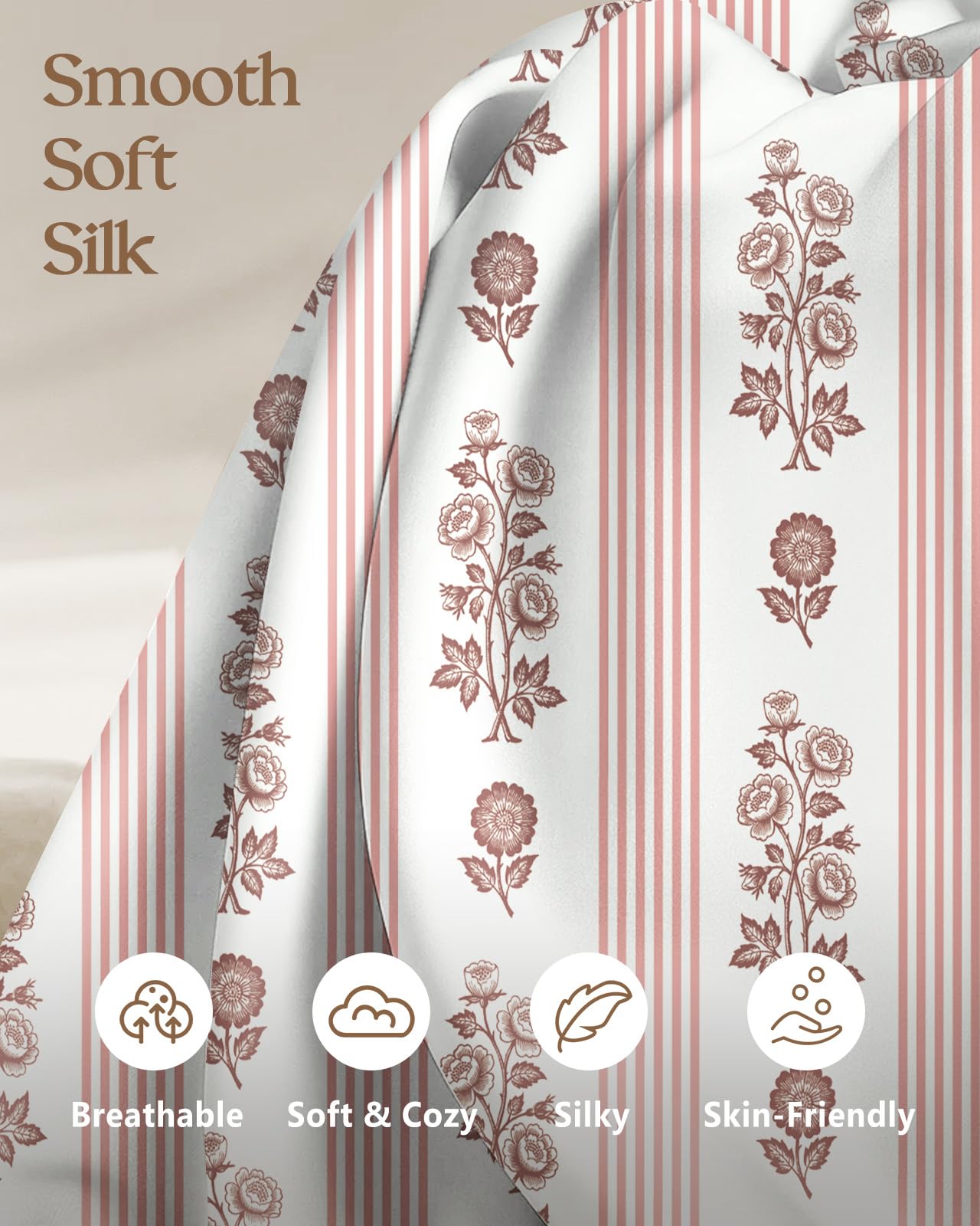 Miss Adola Silk Pillowcase 2 Pack - Pillow Cases 20" x 30" Queen Size Set of 2 for Hair and Skin Smooth Soft Breathable with Hidden Cute Zipper Cooling Pillow Covers for Sleeping, PK Floral