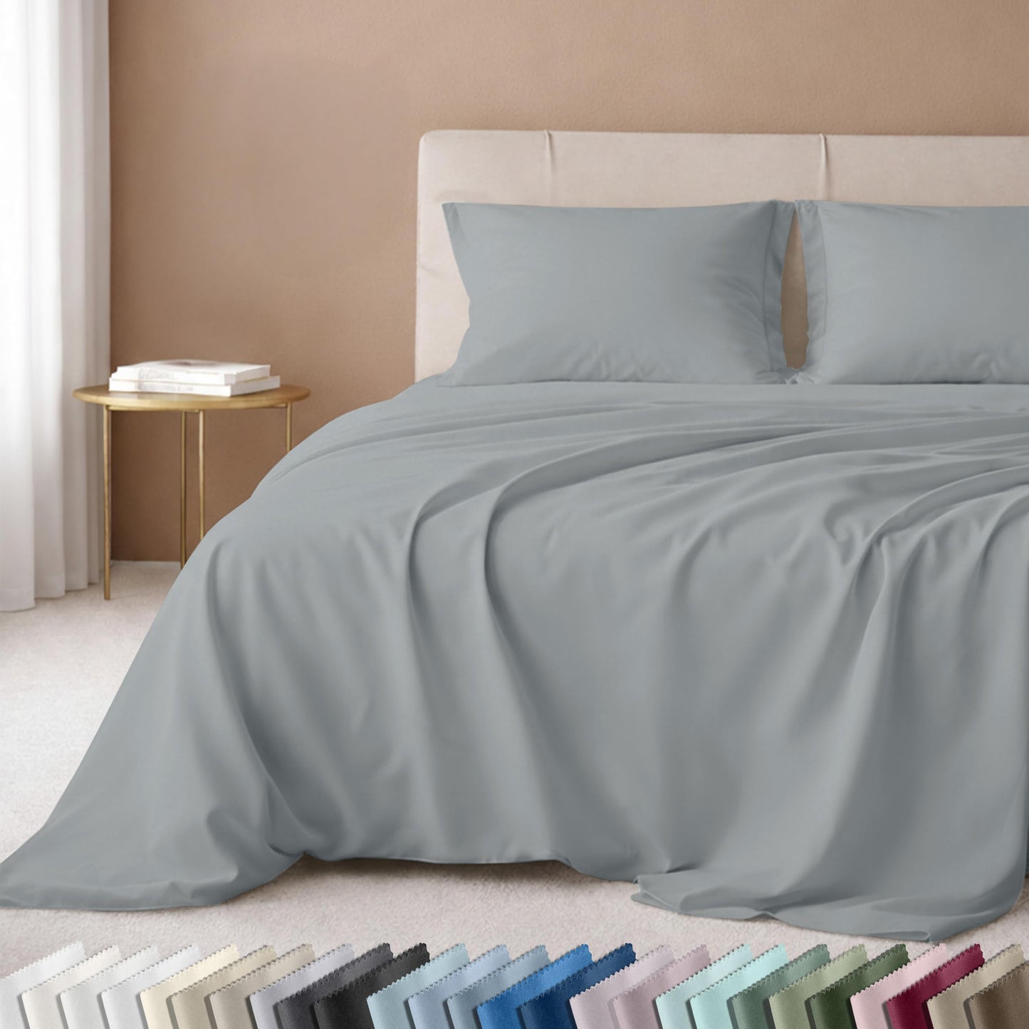California Design Den - Luxury Full Size Sheet Set - 100% Cotton, 600 Thread Count Deep Pocket Full Size Bed Sheets, Sateen Weave - Light Grey