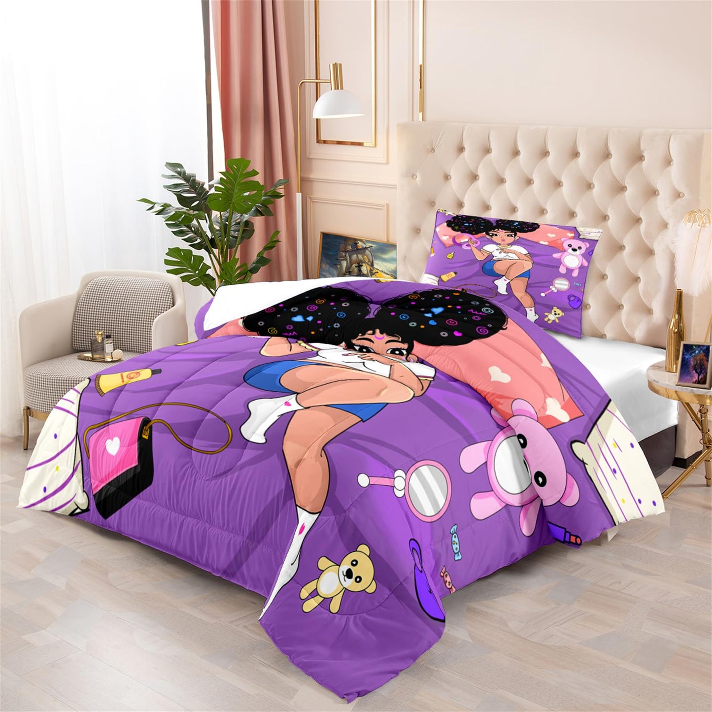 Black Girl Comforter Set - Kids Comforter Sets for Girls Girl Comforter Set Girls Twin Bedding Set Twin Comforter Set for Girls Kids Bedding Sets for Girl Bedroom with 1 Comforter with 1 Pillowcases