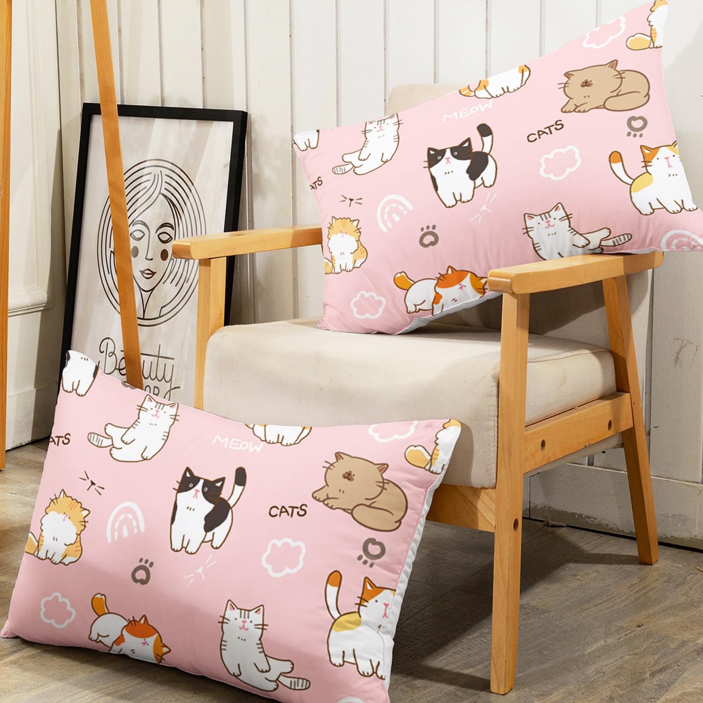 AILONEN Cats Fitted Sheet Twin XL Size Cartoon Cat Cute Bed Sheet for Kids Girls Teen Pink Kawaii Bedding Set Decor 3 Pieces Set, 1 Fitted Sheet and 2 Pillowcases
