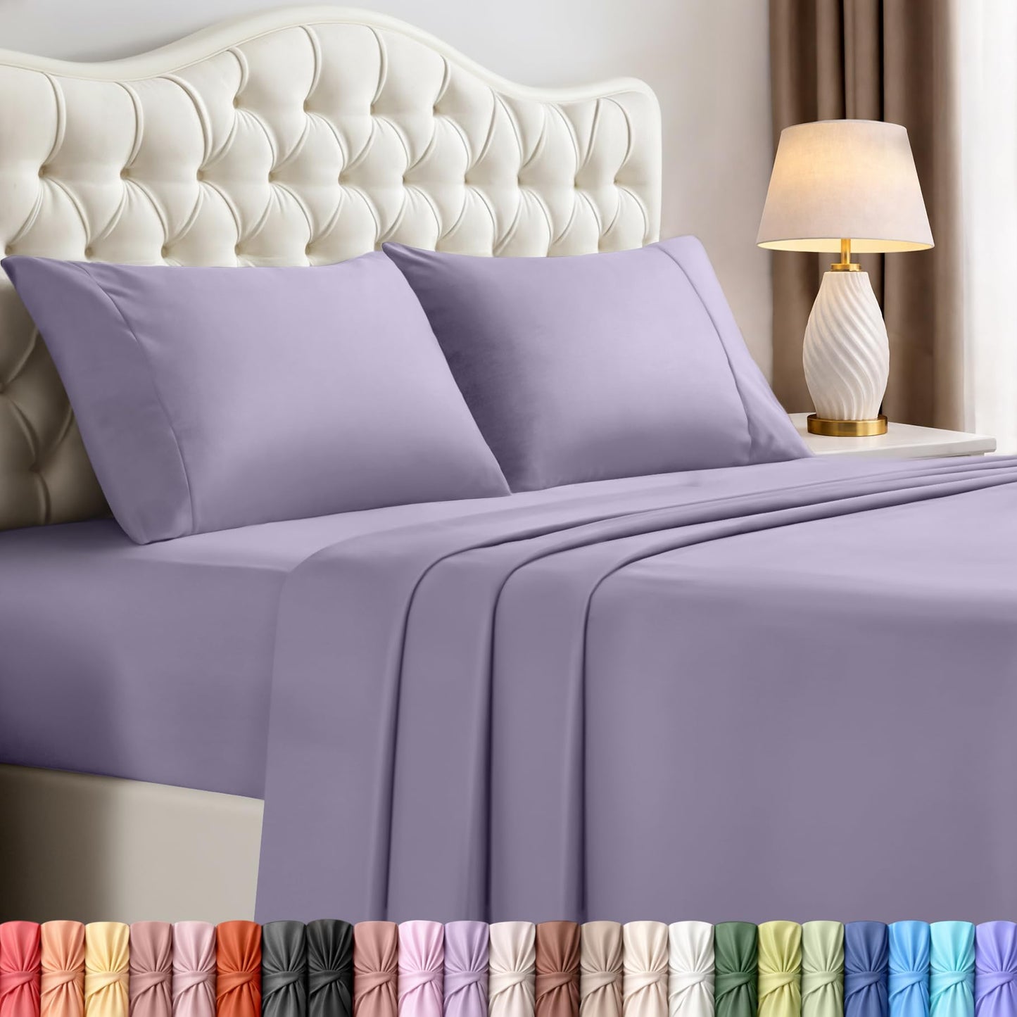 Utopia Bedding Queen Size Sheet Set – 4 Piece Bed Sheets, Soft and Breathable Microfiber, Includes 1 Fitted Sheet, 1 Flat Sheet and 2 Pillowcases – Oeko Tex (Lavender)