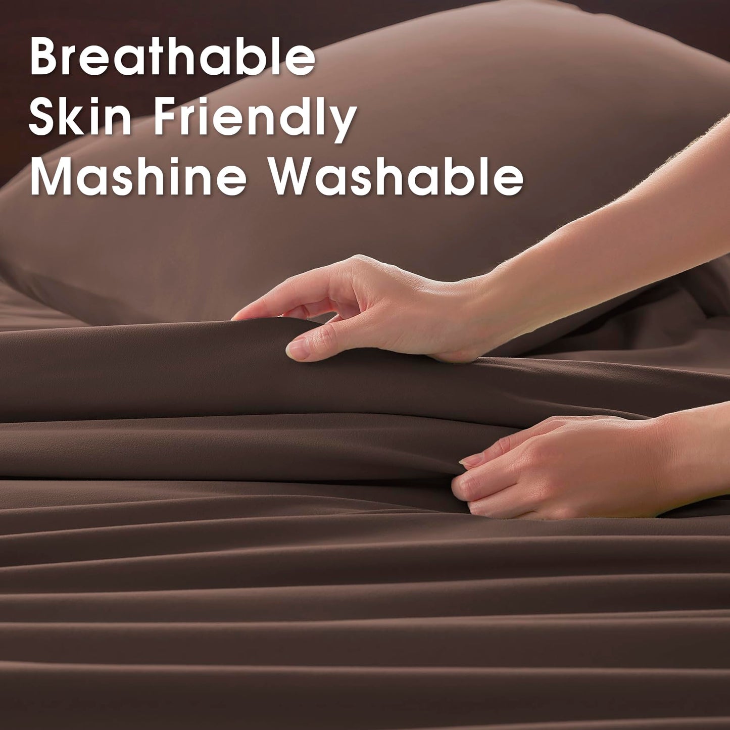 USXIBEI Queen Size 4 Piece Sheet Set - Comfy Breathable & Cooling Bed Sheets Set, Soft and Wrinkle Free, Deep Pockets, Easy & Secure Fit, Hotel Luxury Bedding - Oeko-Tex - Dark Brown