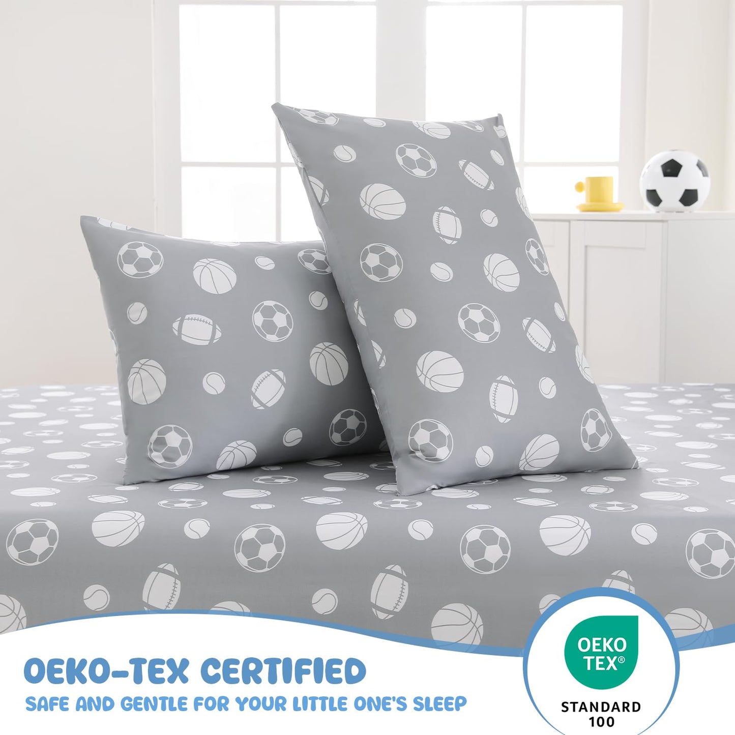 MICORAL Kids Twin Sheet Set Sports, 3 Pieces Sheets for Boys & Girls, Soft Printed Microfiber Bed Sheets, Deep Pocket Cozy Toddler Bedding Set, Sports