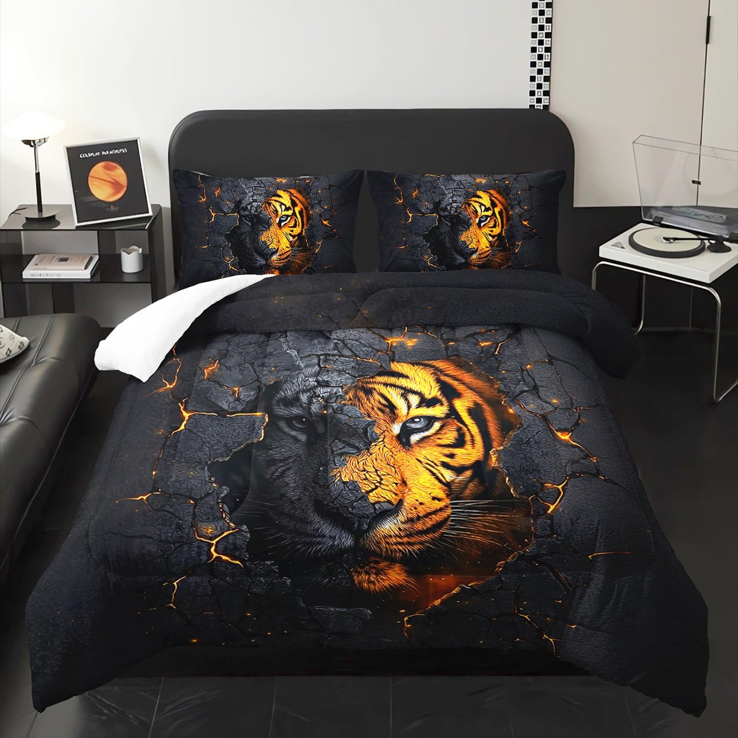 XYNHML 3D Wildlife Tiger Printed Comforter Set 3Pcs Twin Wild Hunting Tiger Bedding Set for Kid Teen Boy Girl Adult Tropical African Jungle Animal Quilt Bed Decor with 1 Comforter & 2 Pillowcases