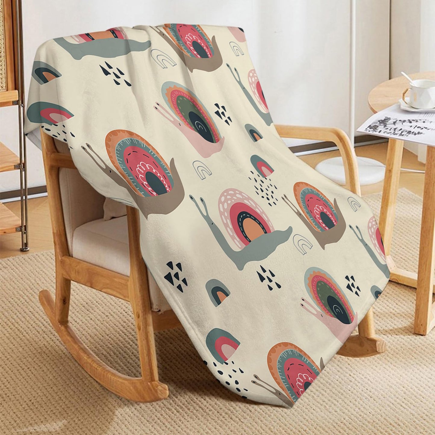 Throw Blanket 50x60 Inch,Cute Funny Rainbow Snails in Abstract Scandinavian Style Cozy Soft Lightweight Fuzzy Flannel Blanket 60x50 Inch Suitable for Couch Bed Sofa Living Room in All Seasons