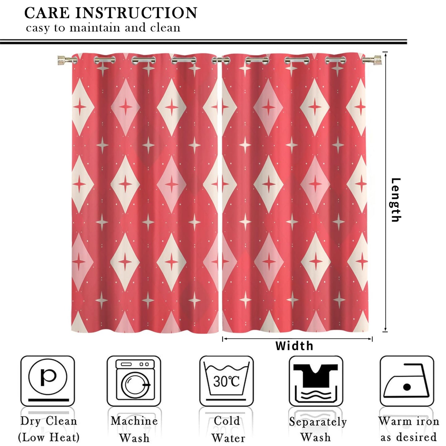XAFIAUR Rhombus Geometry Blackout Curtains, Shining Stars Curtains for Living Room, Retro Art Black Out Bedroom Curtain Thermal Insulated Grommet Drapes 2 Panels, for Boys Room 31.5" W x 63" L x2