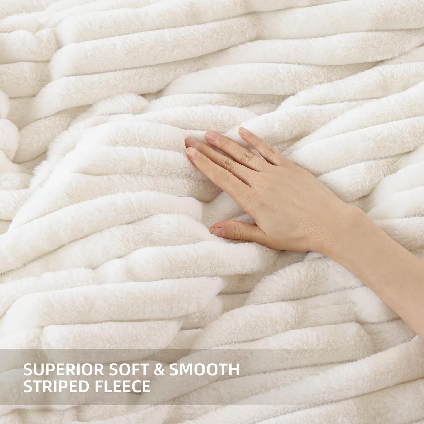 Smoofy Fluffy King Size Comforter Set 3 Pieces - Cream White Fleece Fluffy Comforter Set, Luxury Fuzzy King Bedding Set, Soft King Bed Set All Season, Heavy Faux Fur Comforter with 2 Pillow Cases