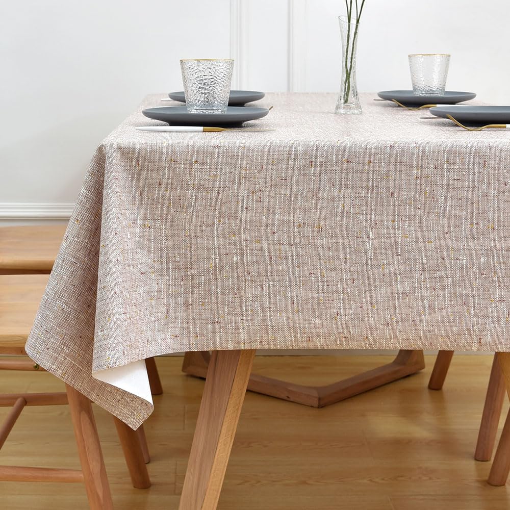 Yofori Wipeable Waterproof Tablecloth for Rectangle Table Heavy Duty Vinyl Tablecloths Outdoor PVC Table Cover for Picnic(A-Beige, 54'' x 72'')