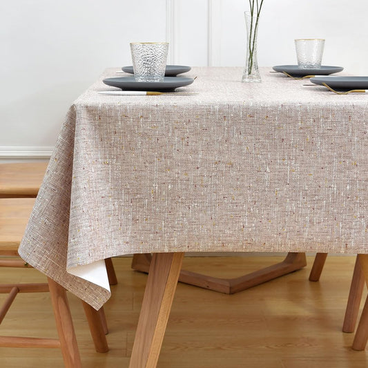 Yofori Wipeable Waterproof Tablecloth for Rectangle Table Heavy Duty Vinyl Tablecloths Outdoor PVC Table Cover for Picnic(A-Beige, 54'' x 72'')