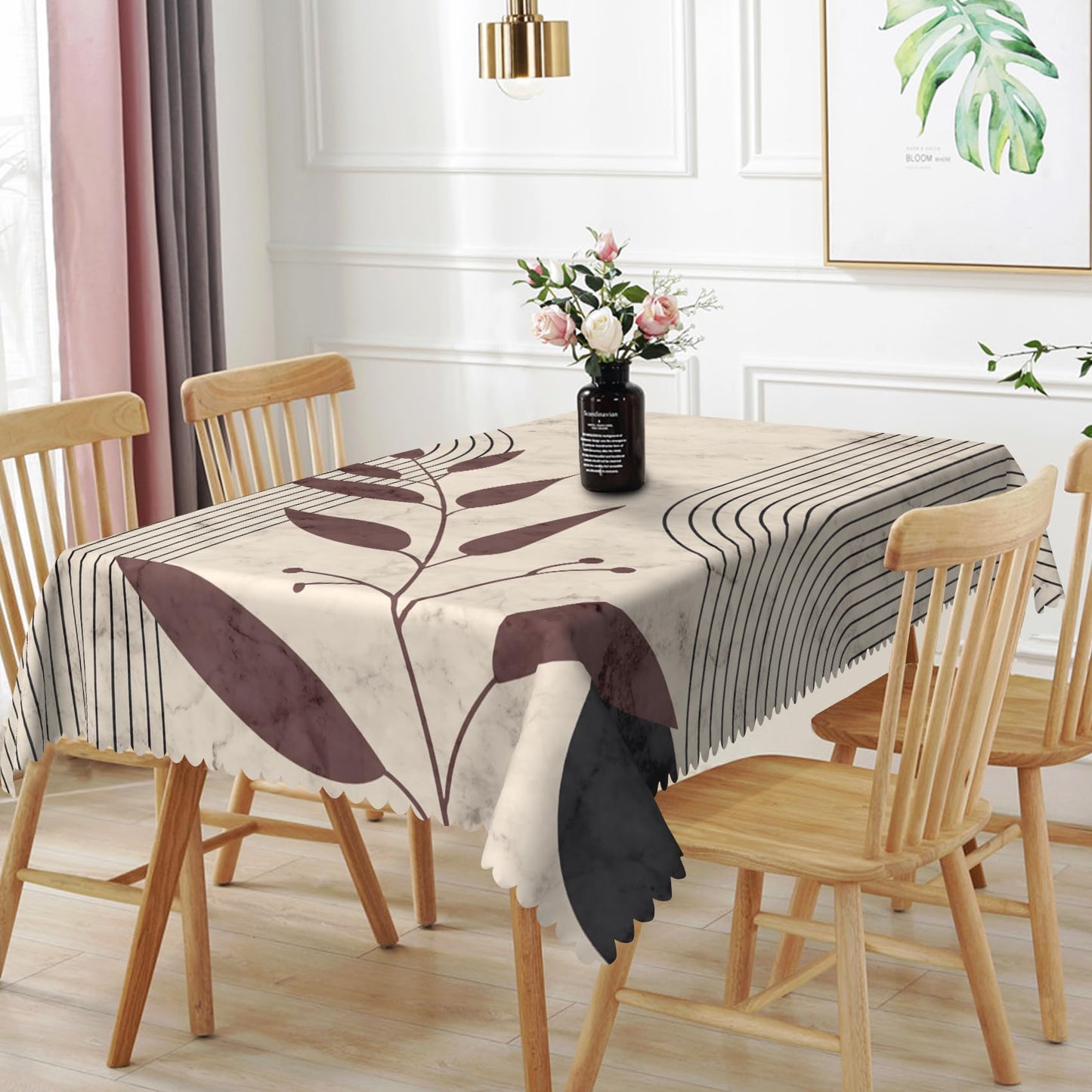 TTQYFNM 60x120inches Boho Mid Century Rectangle Tablecloth Modern Abstract Geometric Leaves Polyester Fabric Table Cloth Washable Wrinkle Resistant Table Cover for Dining Room Home Kitchen Party Decor
