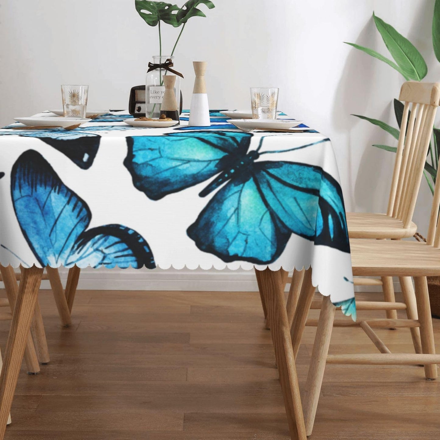 ZYPHORIEL Butterfly Blue Rectangle Tablecloths Beautiful Butterflies Table Cloths Decorative Kitchen Dining Tablecloth for Rectangular Tables,Washable Table Cover for Party 54 x 72 Inch