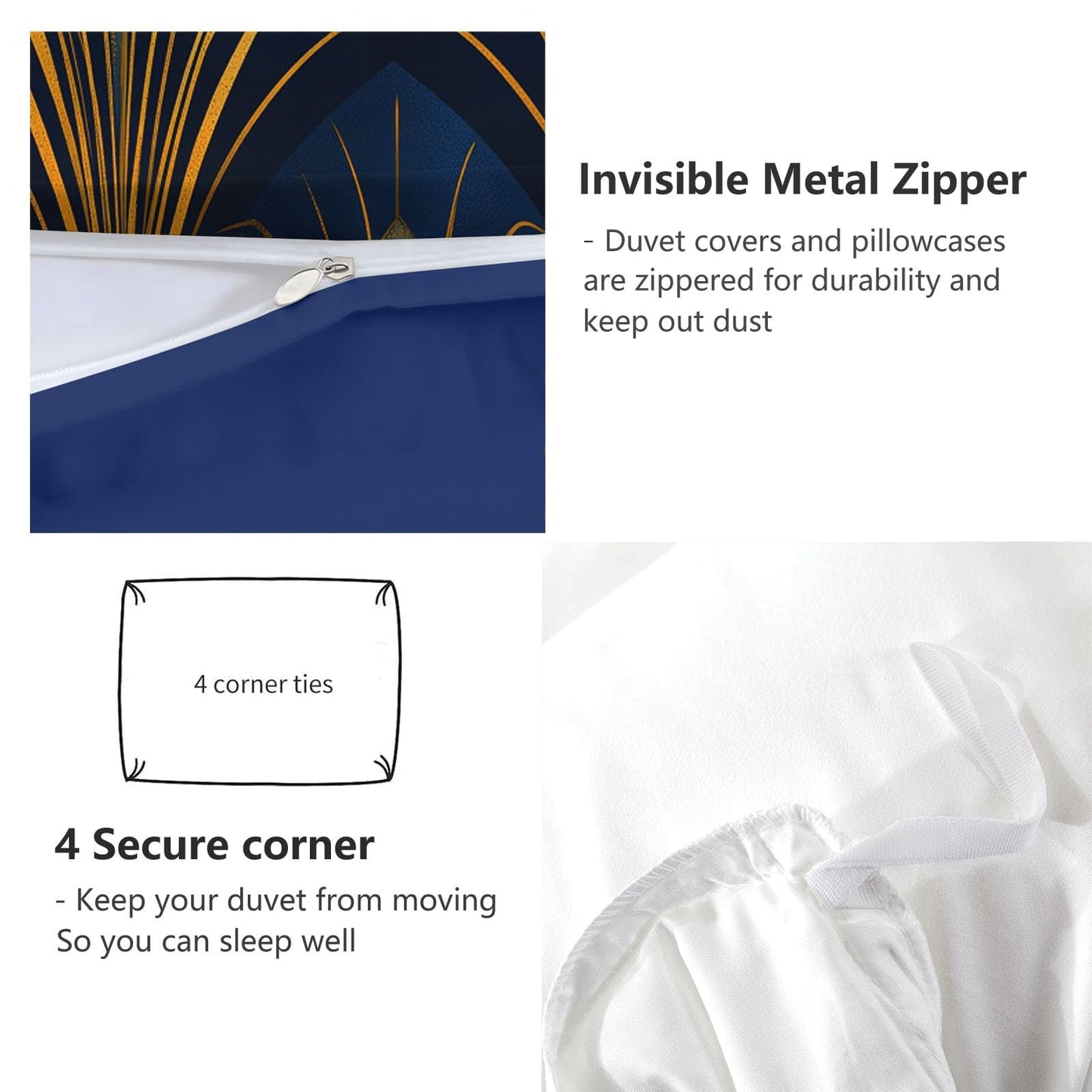 Art Deco Style Retro Leaves Microfiber Duvet Cover Set, Decorative 3 Piece Bedding Set with 2 Pillow Shams, (90 x 90 in) Queen Comforter Quilt Cover for Room Decor, Blue