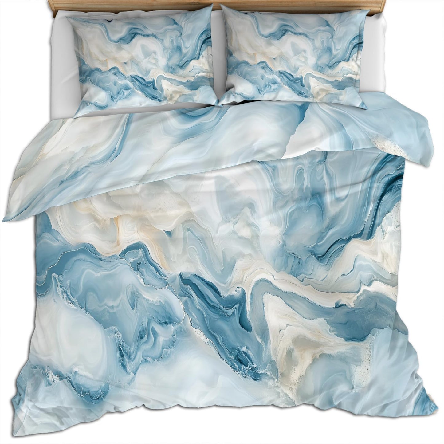 PAISUOQ Marble Bedding Sets Full Blue Marble Comforter Cover with Zipper Ties, Fluid Texture Duvet Cover with 2 Pillowcases, 3 Pieces，Bedroom Decor & Gifts