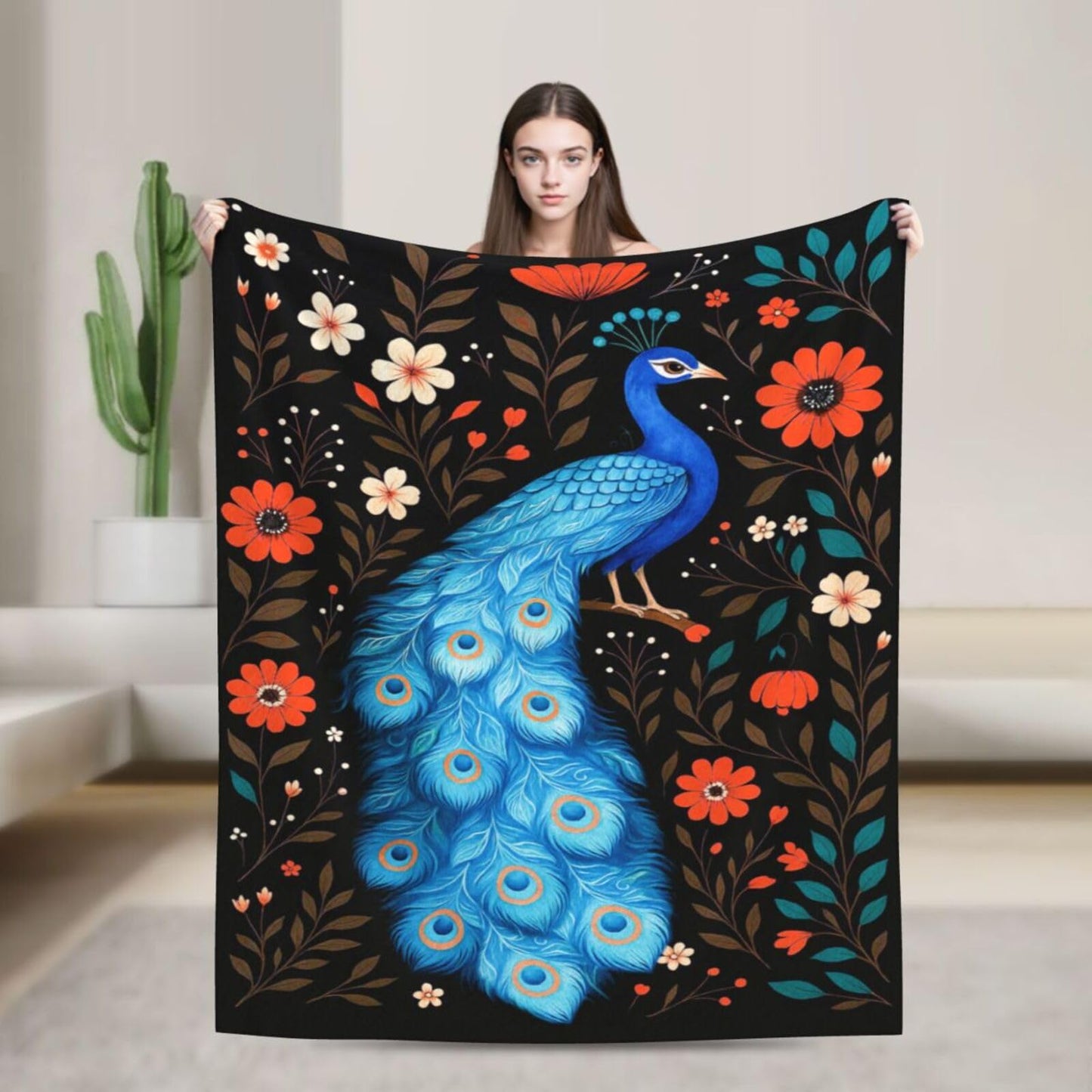 Peacock Blanket Cute Peacock Throw Blanket Soft Warm Cozy Fleece Fuzzy Plush Flannel Blankets Gifts for Girls Women Boys Kids Adults 40"X50"