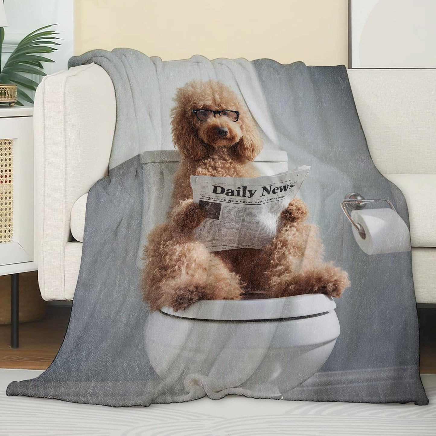 Zeleda Funny Poodle Dog Cozy Throw Blanket for Couch Sofa Bed, Soft Flannel Playful Puppy Blankets for Kids Girls Boys Teens, Warm Lightweight Realism Pet Throws for Room Decor Gifts, 50x60 Inches