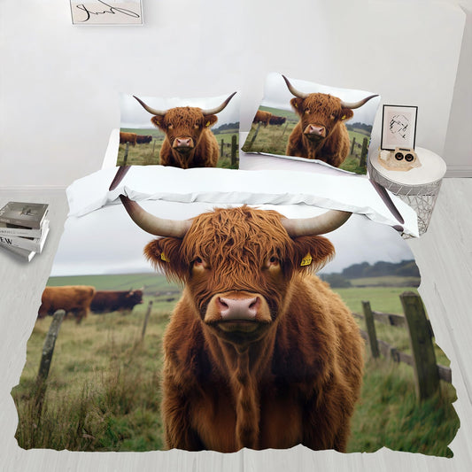 PAISUOQ Cow Print Duvet Cover King, Western Animals Comforter Cover with Zipper Ties, Highland Cattle Bedding Set, 3 Pieces with 2 Pillow Cases, Home Decor & Gifts