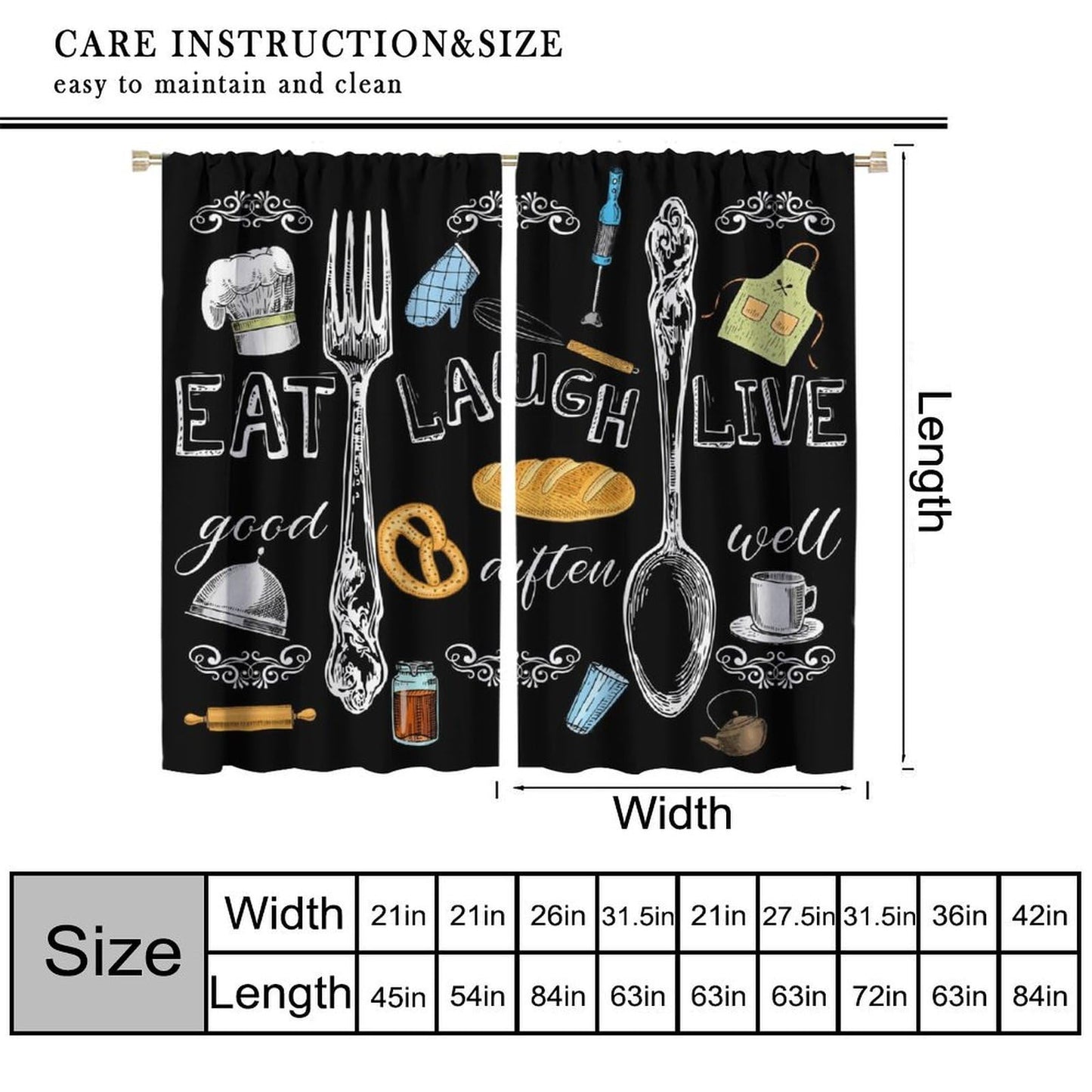 Djaby Farmhouse Retro Kitchen Curtains, Vintage Fork Spoon Cook Theme Cafe Window Treatment Drapes for Bedroom Living Room Dining Room 42" W X 45" L(No Blackout)