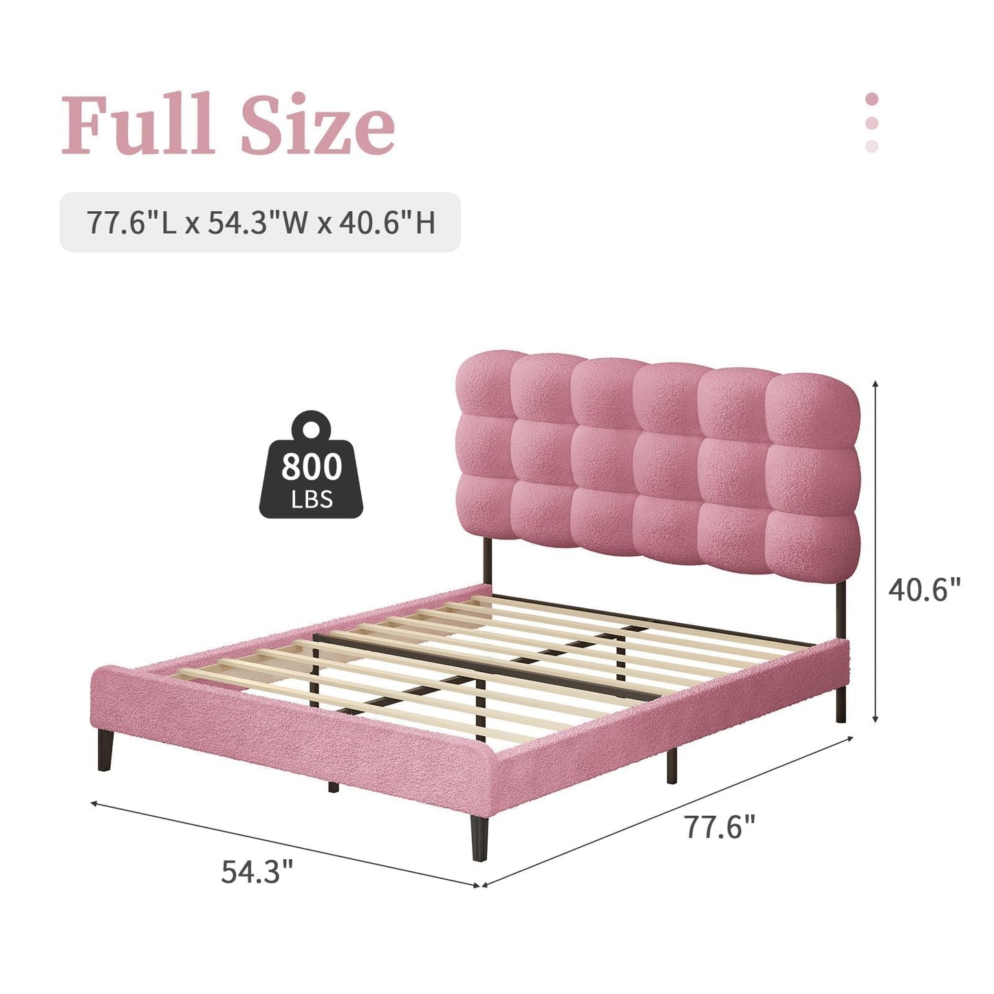 BarnFurin Full Size Bed Frame with Upholstered Headboard, Soft Boucle Fabric, Platform Bed with Strong Wooden Slats Support, Two Bed Forms Design, No Boxing Spring Needed, Easy Assembly, Pink