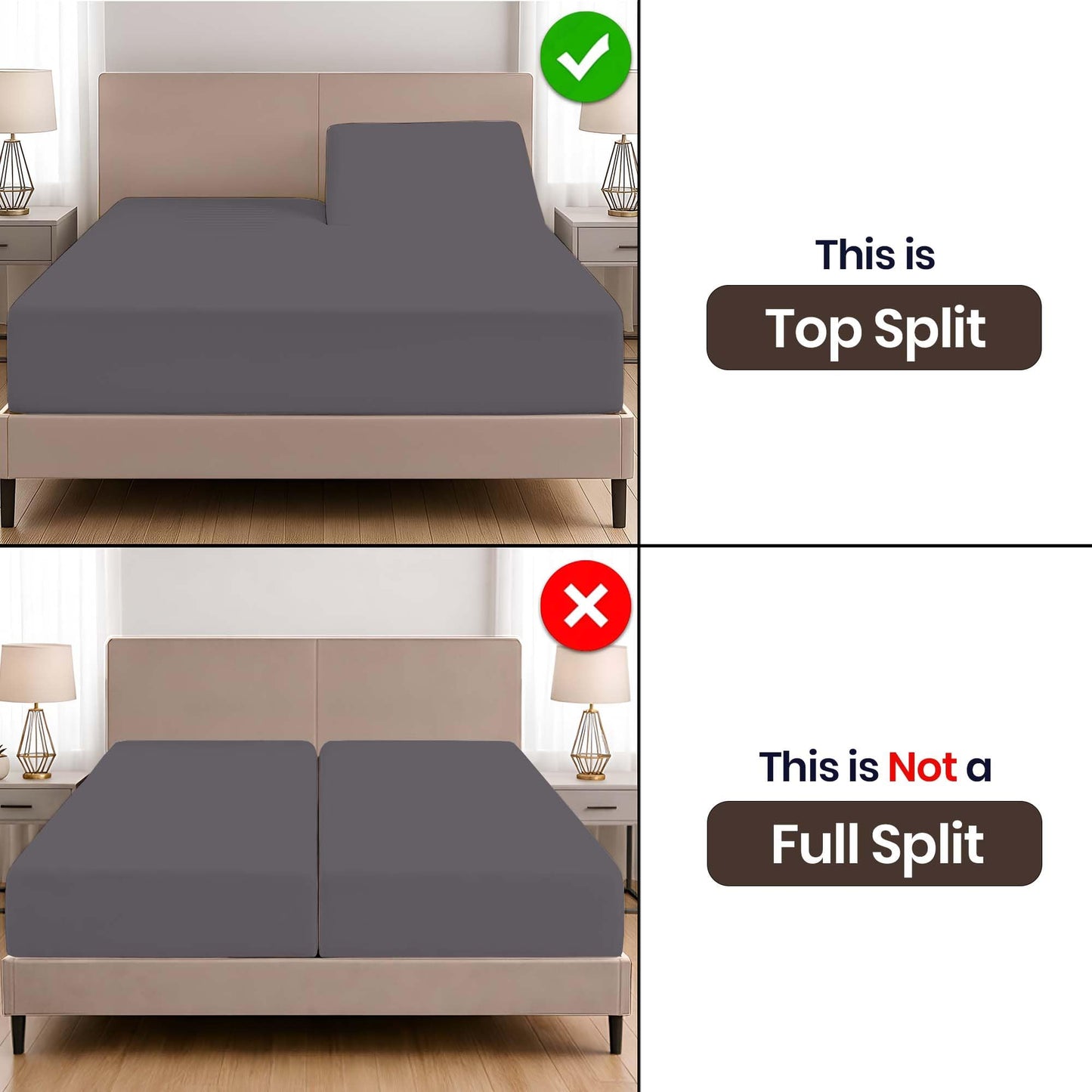 SGI bedding Adjustable Split Head Flex Top King 32" Microfiber Sheet Set – Ultra Soft, Cooling & Deep Pocket 15” Fitted, 4-Piece Breathable & Durable Bedding Set for Split King Beds -Dark Gray