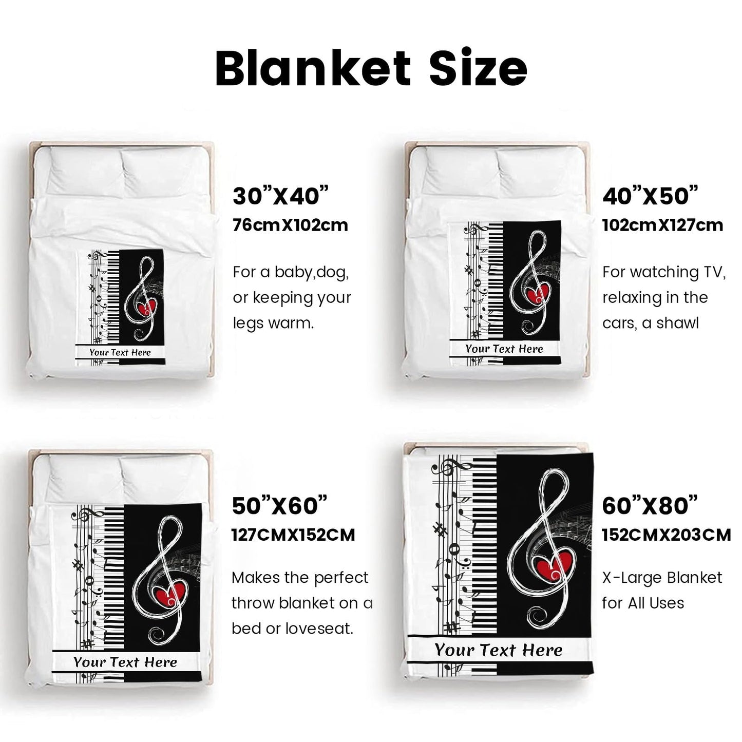 Piano Note Blankets and Throws, Customized Blanket with Name, Soft and Comfortable, 30" x 40"