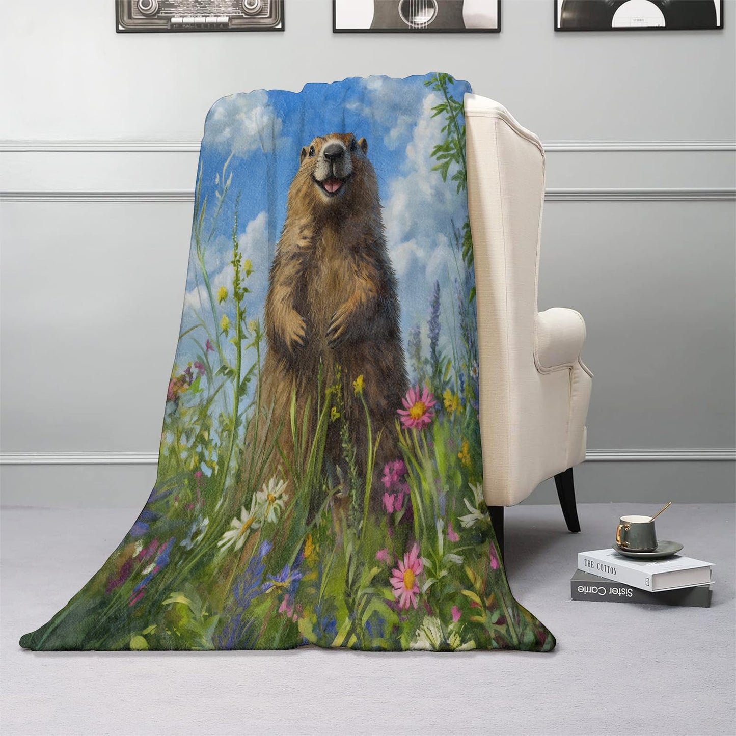 Kibue Adorable Capybara & Wildflower Blanket - Soft & Cozy Flannel Plush Lightweight Throw Blanket for Travel, Office, Bedroom, Sofa - Warm Decor for Adults Kids Women Men 60"×50"