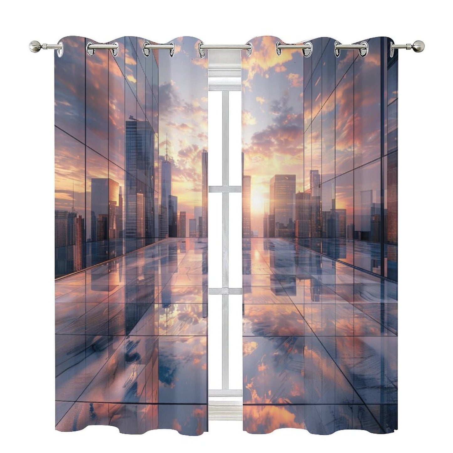 TOWINSFB Fantasy City Architecture Blackout Curtains, Sky Colorful Building Sunset Grommet Thermal Insulated Curtains Window Drapes for Bedroom Living Room, 2 Panels, Each 21W x 63L