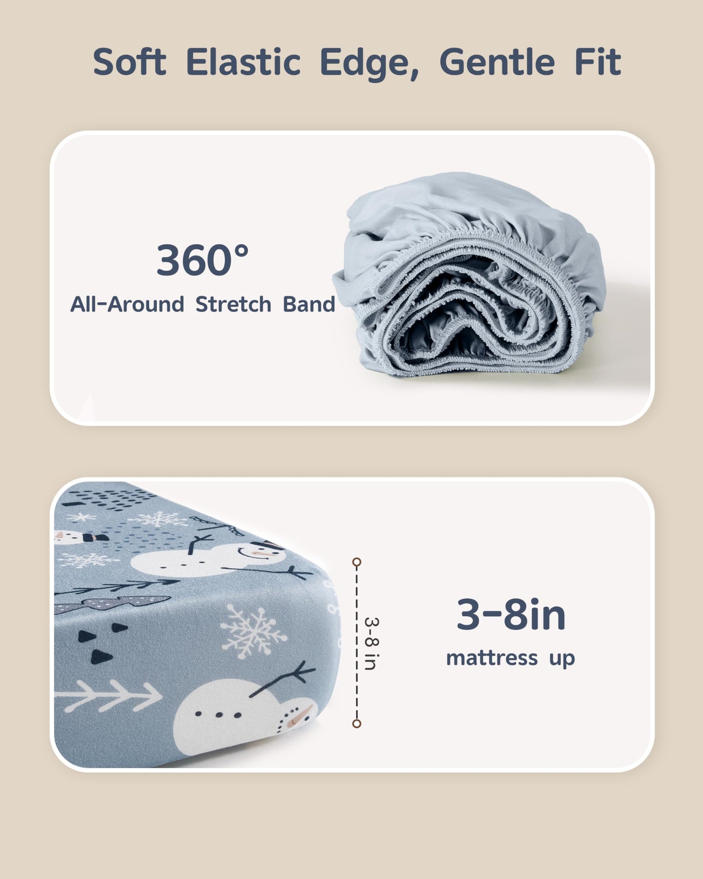 FIEMOL Baby Crib Sheets for Boys and Girls, Toddler Bed Sheets Fitted for 52”x28”Standard Crib and Toddler Mattresses, 4 Pack Soft Stretchy Microfiber Blue Snowman