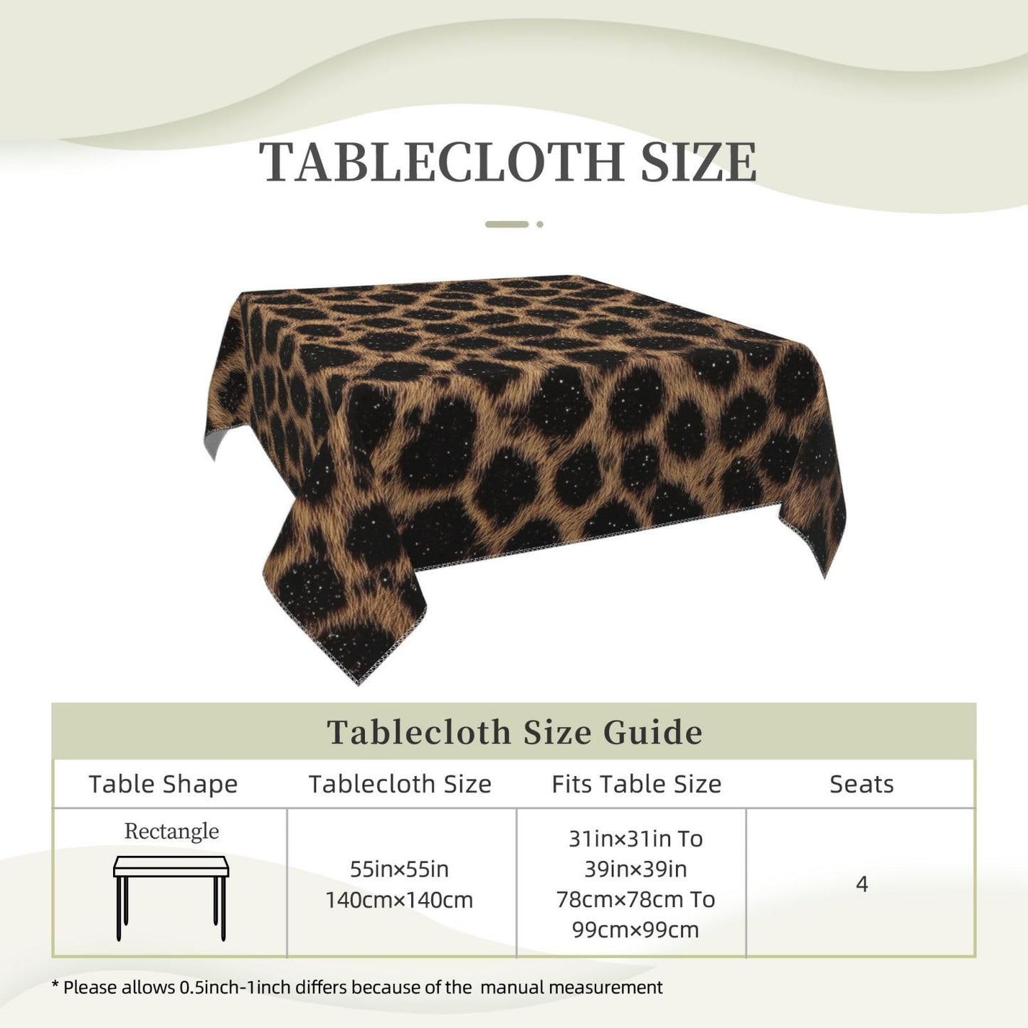 Entemne Square Table Cloth 55x55 Inch Leopard Print Pattern Tablecloth Washable Soft Wrinkle Free Dust Proof Card Table Cover for Tea Party Picnic Kitchen Dining Decor