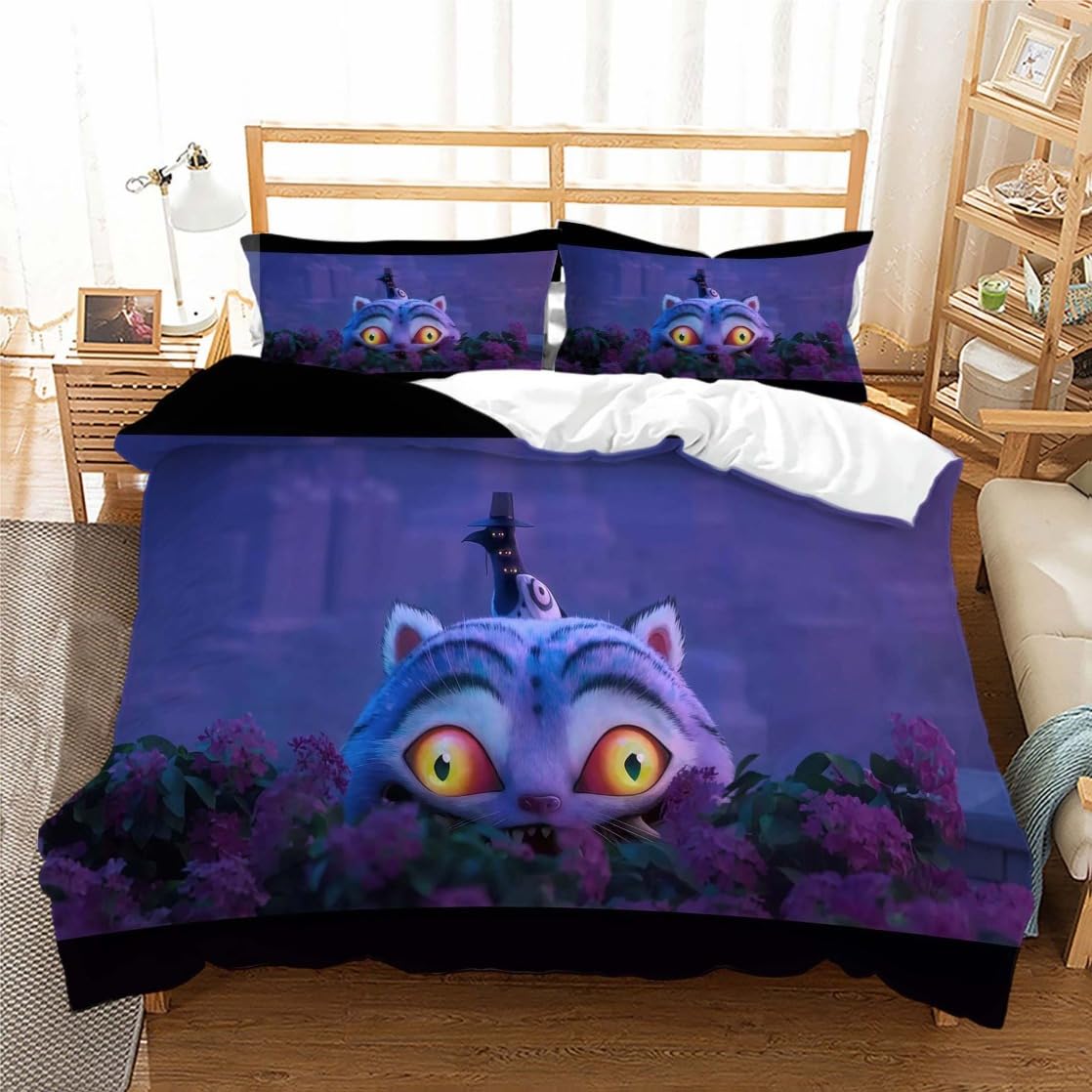 Anime Cartoon Duvet Cover Set Twin Size, 3 Pieces Bedding Set for Boys Girls, Soft Microfiber Kids Duvet Cover with 2 Pillowcases, Bedding Duvet Cover Set for Kid Bedroom Decor