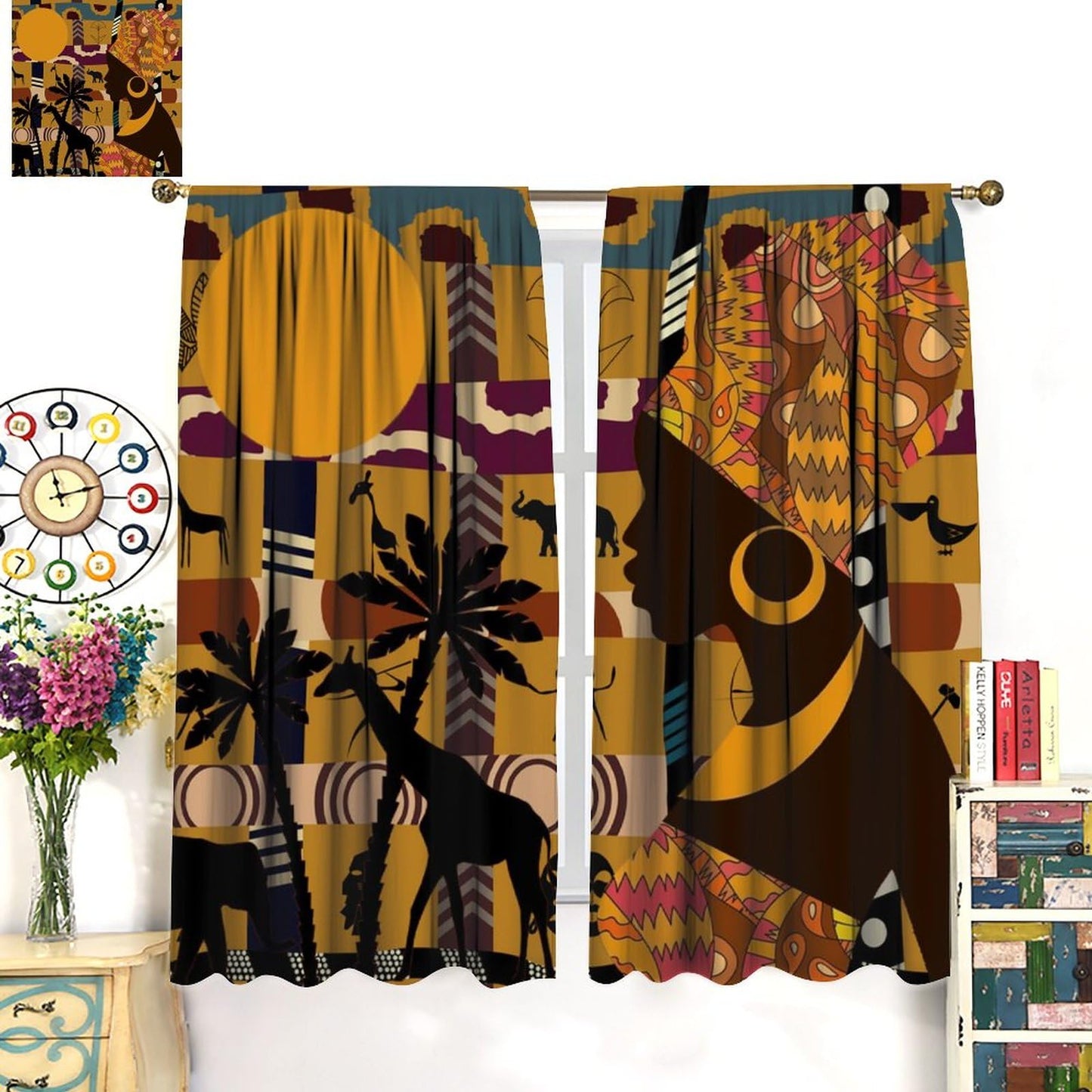 JESTRONRY Black Girl Curtains for Living Room,African Woman Window Treatments Kids Bedroom Curtain,Tropical Landscape Style Home Decor Blackout Drapes W42xL45in