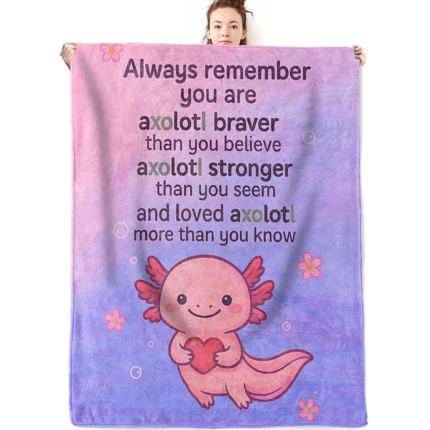 olpddz Cute Axolotl Blanket Inspirational Gifts for Women Men Kids,60x50inch,Pink Cartoon Animal Blankets,Encouragement Throw for Friend,Family,Bedroom,Couch,Living Room Birthday Decor Throws