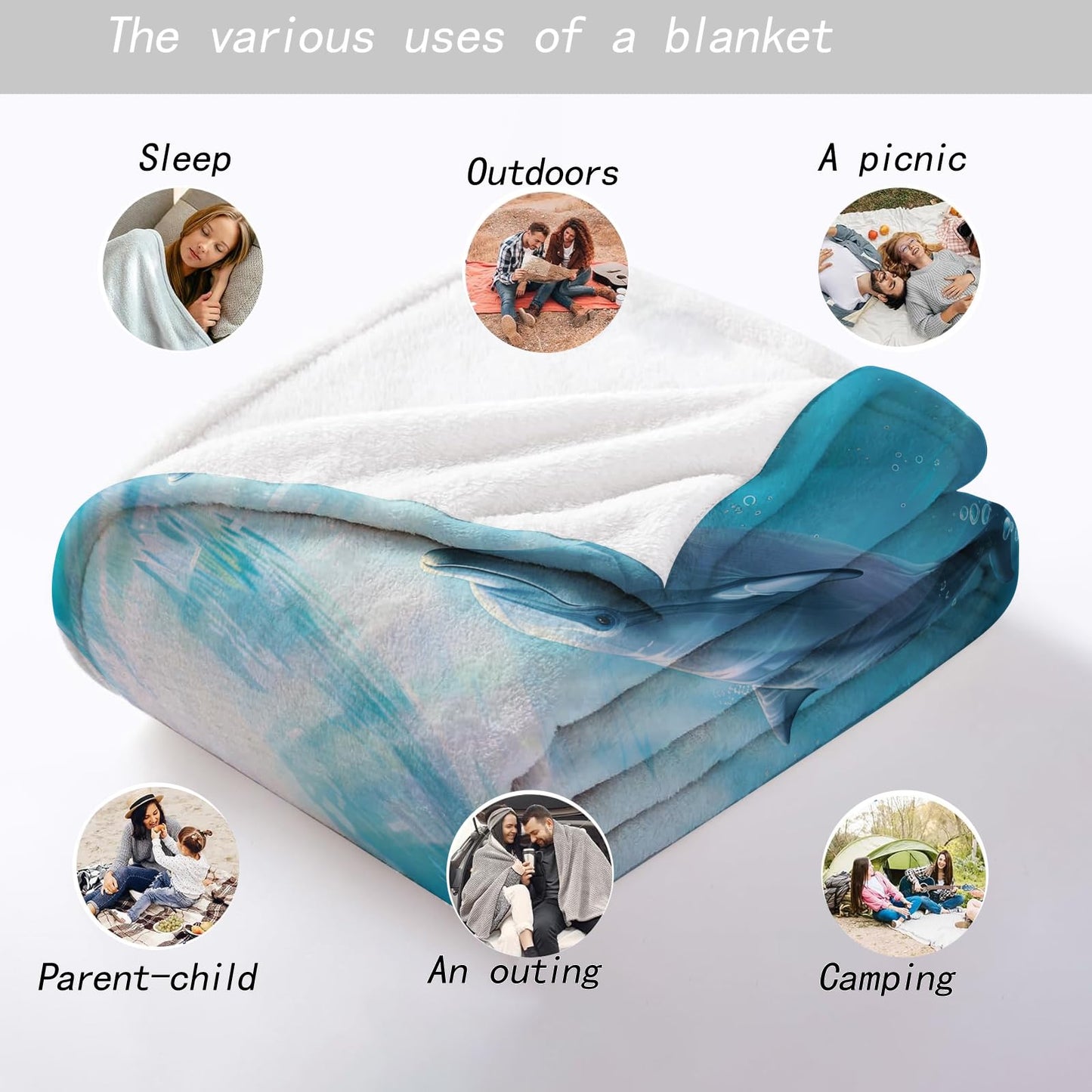 MIEPOS Joyful Dolphin Blanket - Soft, Cozy & Lightweight Flannel Throw - Warm, Plush Decor for Couch, Travel - Fluffy, Fuzzy Undersea Design, Perfect for Marine-Themed Rooms 50×60 Inch