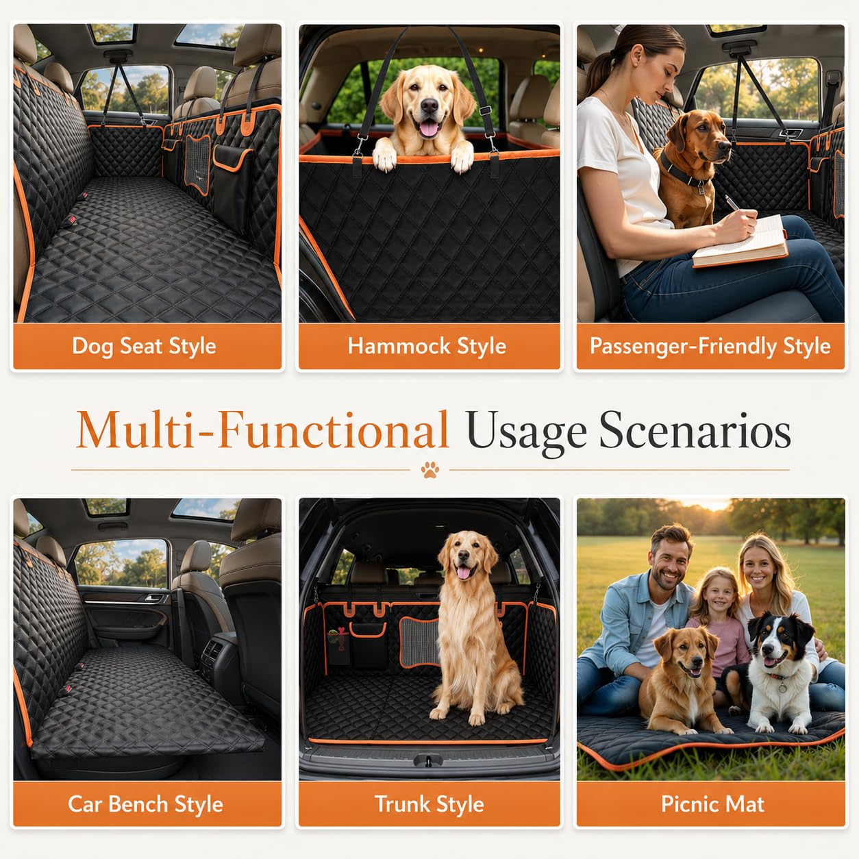 Back Seat Extender for Dogs,Dog Car Seat Cover for Back Seat with Hard Bottom Holds 500 lbs,Car Seat Protector,Waterproof Extender for Dogs,Dog HammockPet Bed for Full-Size Cars,SUVs, Small Trucks