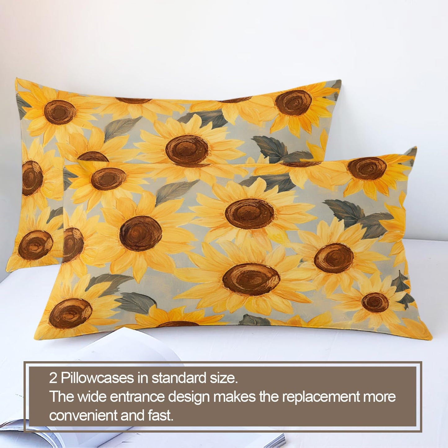 PAISUOQ Sunflowers Duvet Cover Queen Size, Rustic Florals Bedding Sets, 3 Piece, Soft Microfiber Patterned Comforter Cover with Zipper Ties & 2 Pillowcase, Countryside Bedroom Decor & Gifts
