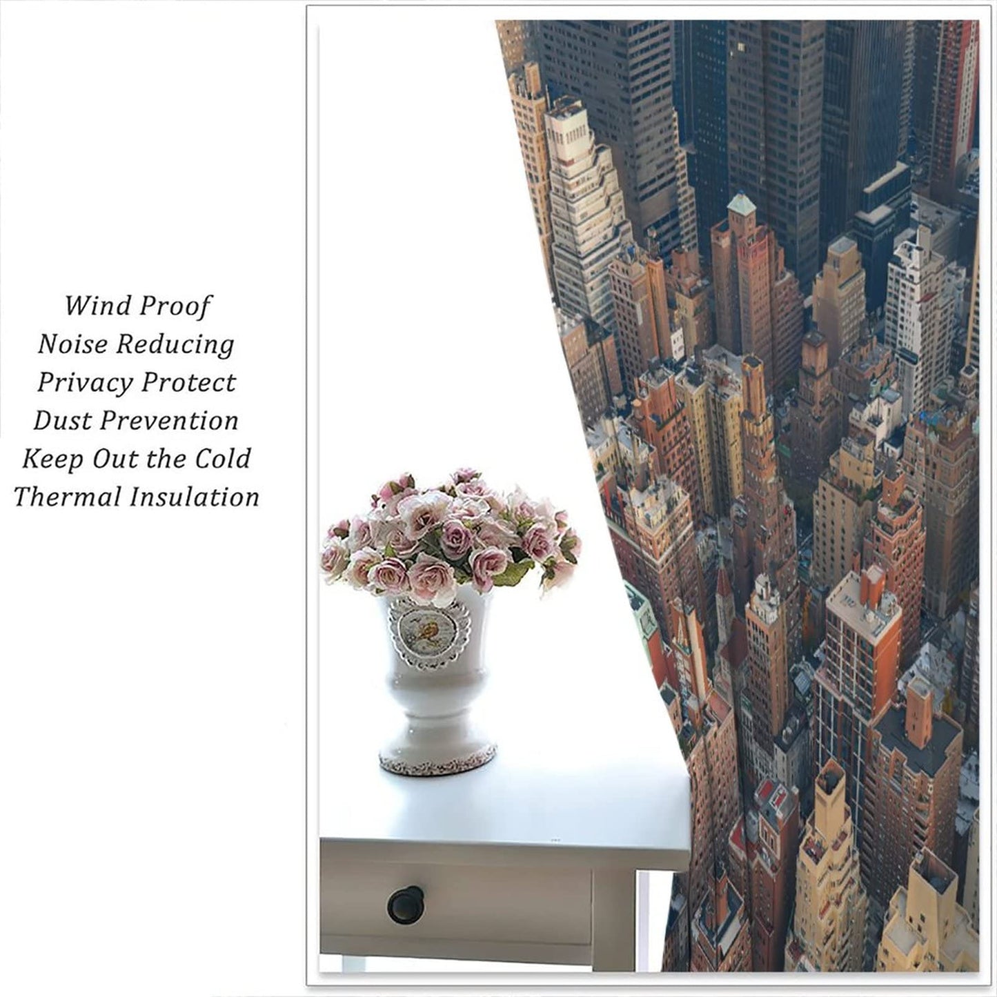 Modern Curtains,New York City Scenery at Street with Skyscrapers Buildings Blackout Window Door Curtains for Bedroom Living Room Office Decor W42xL45in