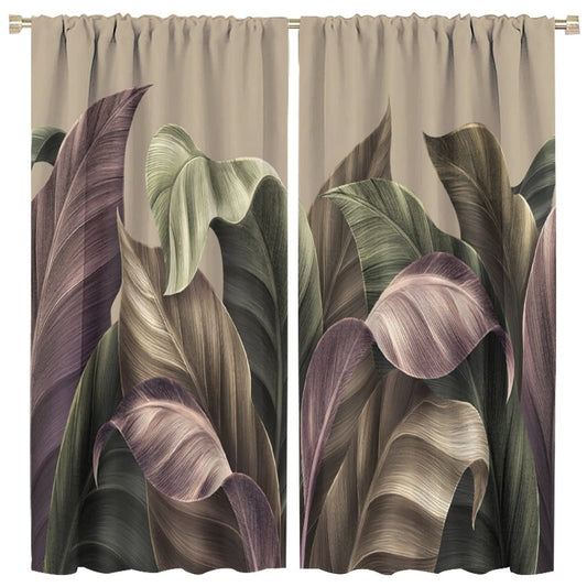 JESTRONRY Luxury Beige Background Curtains,Vintage Tropical Green Brown Leaves Plant Watercolor Design Window Rod Pocket Curtains for Bedroom Living Room Home Decor W42xL45in