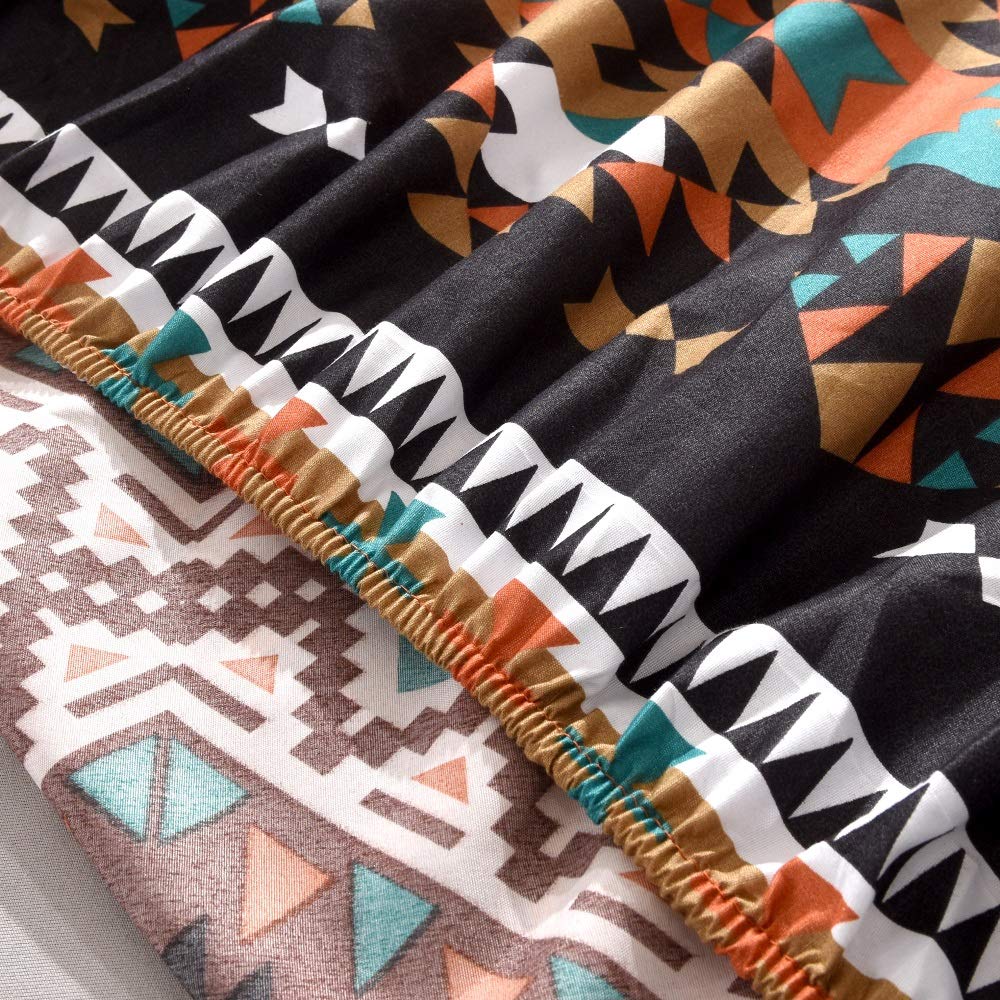 Bedding Fitted Sheet with Deep Pocket,Bohemian Printed Soft Fabric Bed Bottom Sheets (Brown(Boho), Twin)