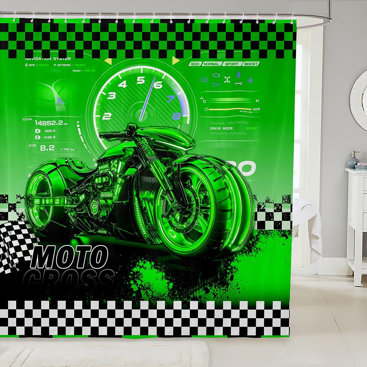 Feelyou Kids Dirt Bike Bathroom Shower Curtain Set Racing Motocross Bath Curtain Boys Girls for Motorcycle Shower Curtain Motorbike Teens Bathroom Accessories Bedroom Decor 72"x72"