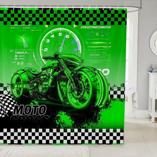 Feelyou Kids Dirt Bike Bathroom Shower Curtain Set Racing Motocross Bath Curtain Boys Girls for Motorcycle Shower Curtain Motorbike Teens Bathroom Accessories Bedroom Decor 72"x72"