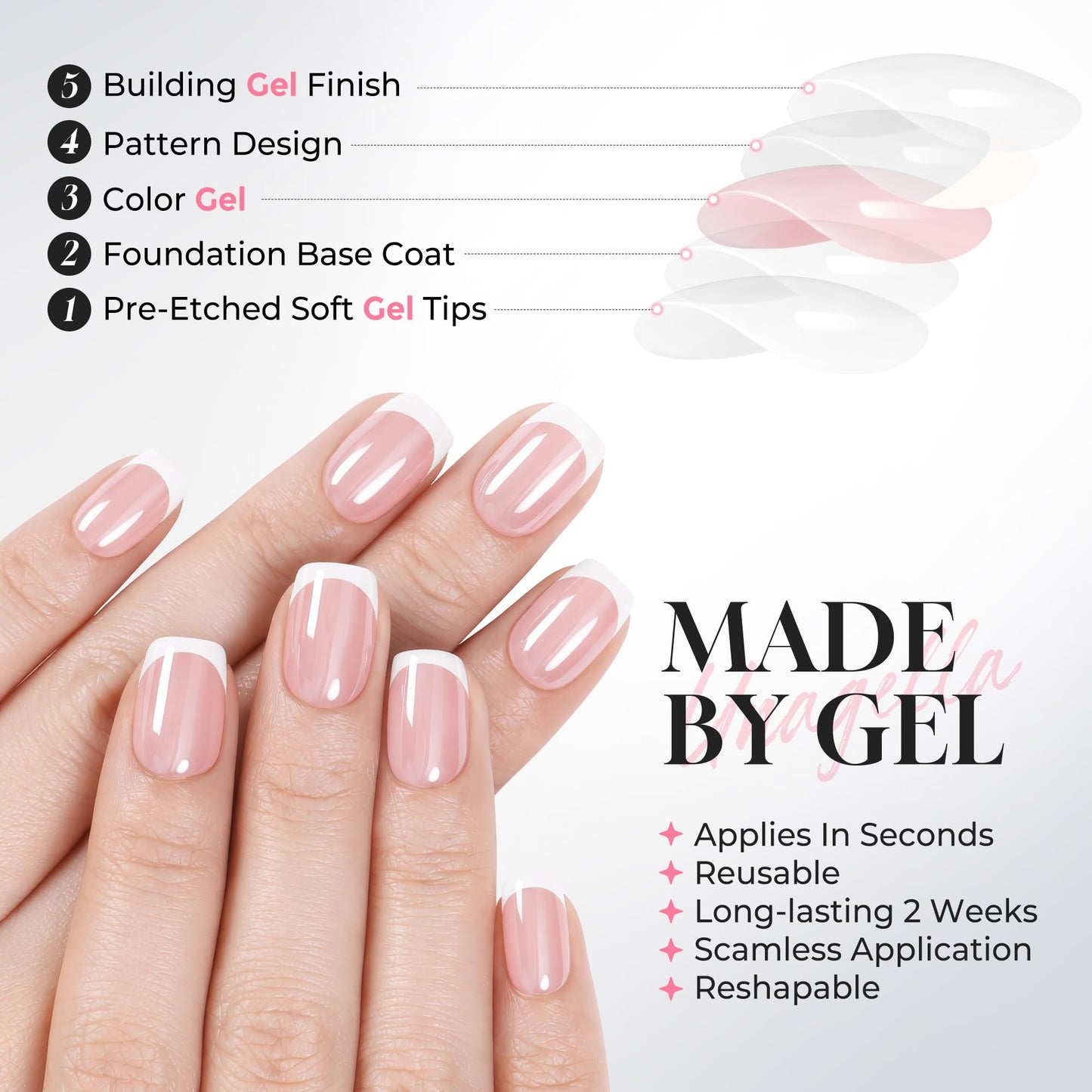 UNA GELLA 32Pcs Soft Gel Press on Nails - 16 Sizes Silver Mirror French Tip Short Square Glue on Nails, Reusable Metallic Chrome False Nails, Full Cover Acrylic Nail Kit for Women DIY Home Manicure