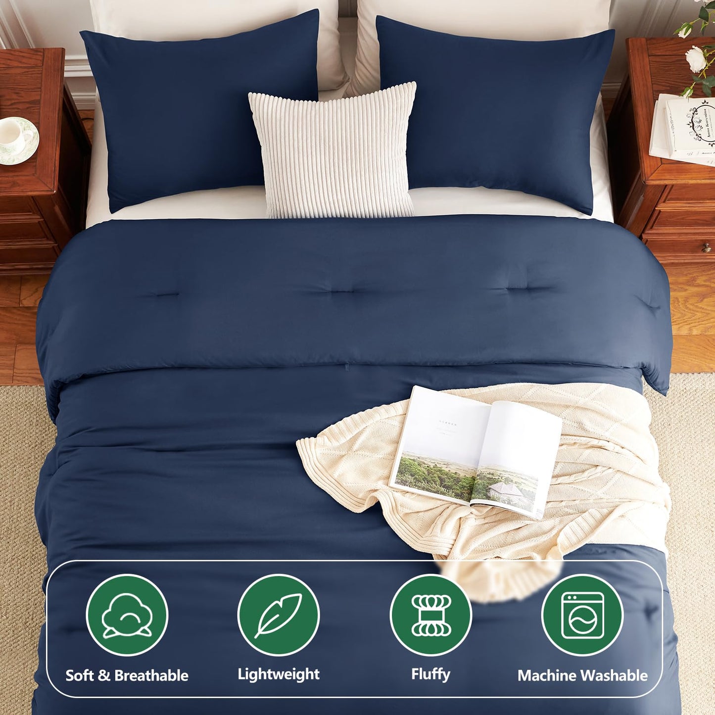 HIMEET King Comforter Set 3 Piece, 270GSM Down Alternative Fill, Oeko-TEX Certified, Quilted with 8 Corner Ties, All Season Bedroom Decor Bedding, 1 Comforter (104"x90") with 2 Pillowcases, Navy Blue