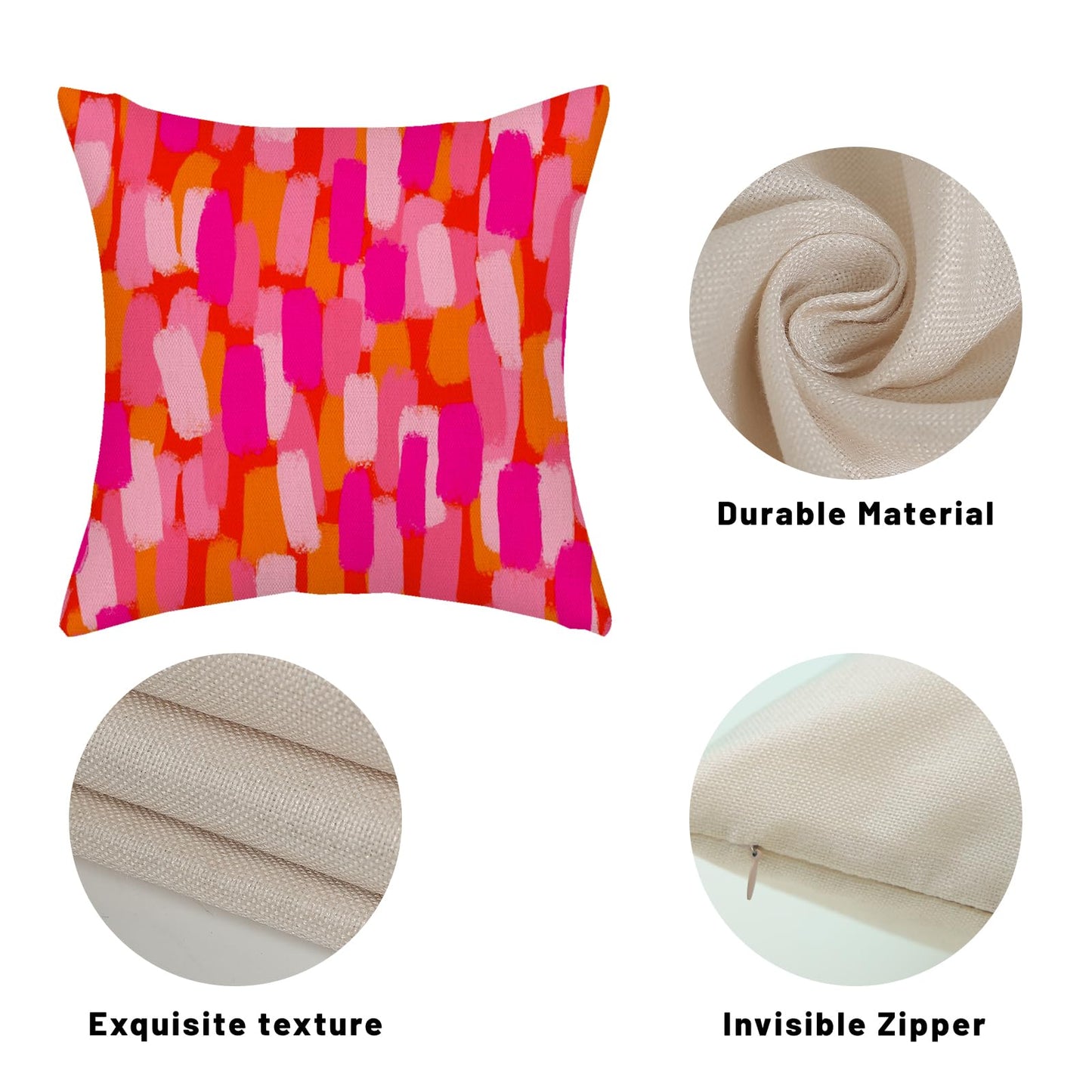DAFENA Preppy Hot Pink Pillow Covers 18x18 Inch 2 Pcs Burnt Orange Abstract Paint Decor Throw Pillows Modern Aesthetic Funky Outdoor Holiday Decoration Pillowcase Linen Cushion Cover for Couch Bed