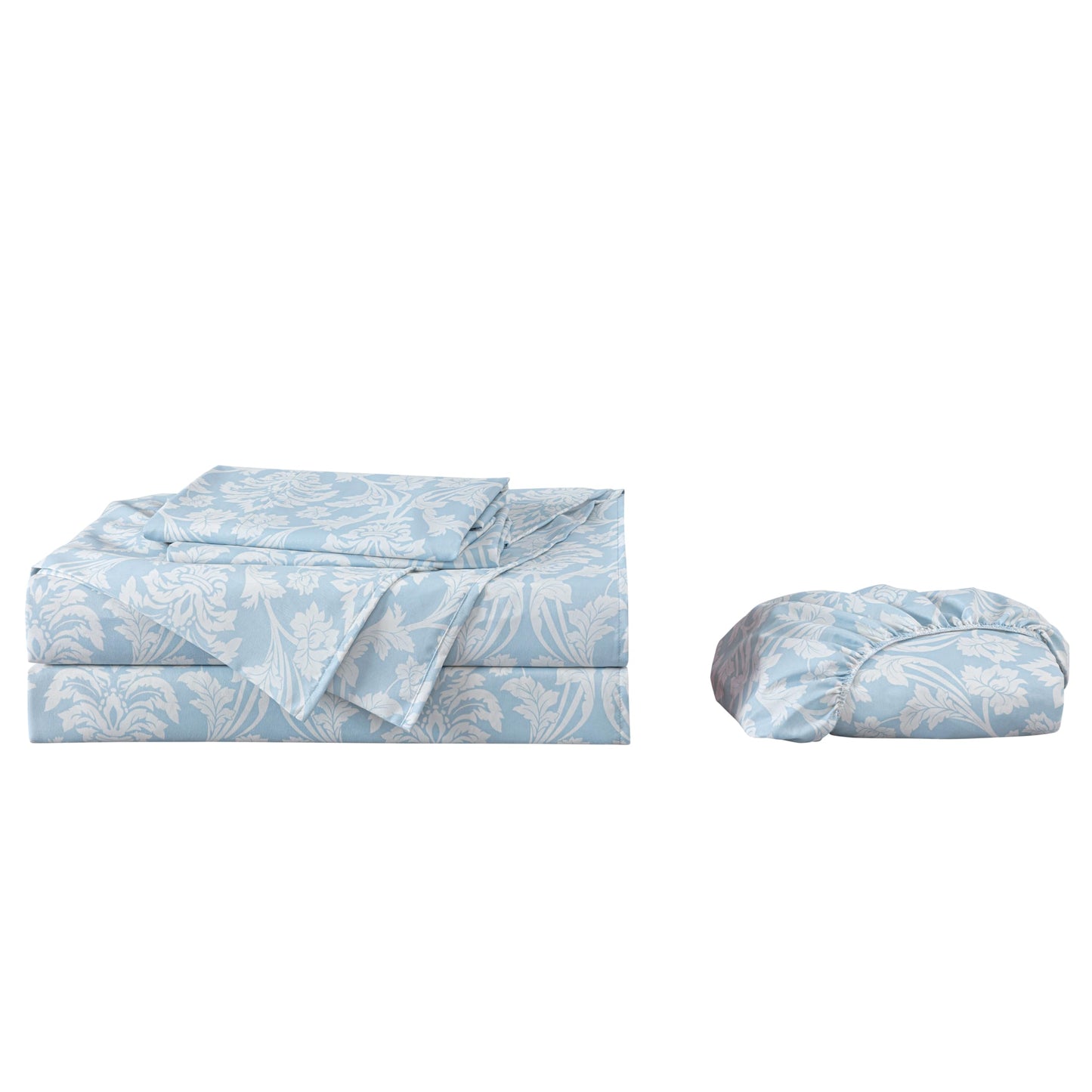 Chezmoi Collection 4-Piece Ivy Floral Medallion Bed Sheet Set, Queen Size - Blue/White Floral Printed Microfiber Soft Breathable Deep Pocket Sheets and Pillowcases Set