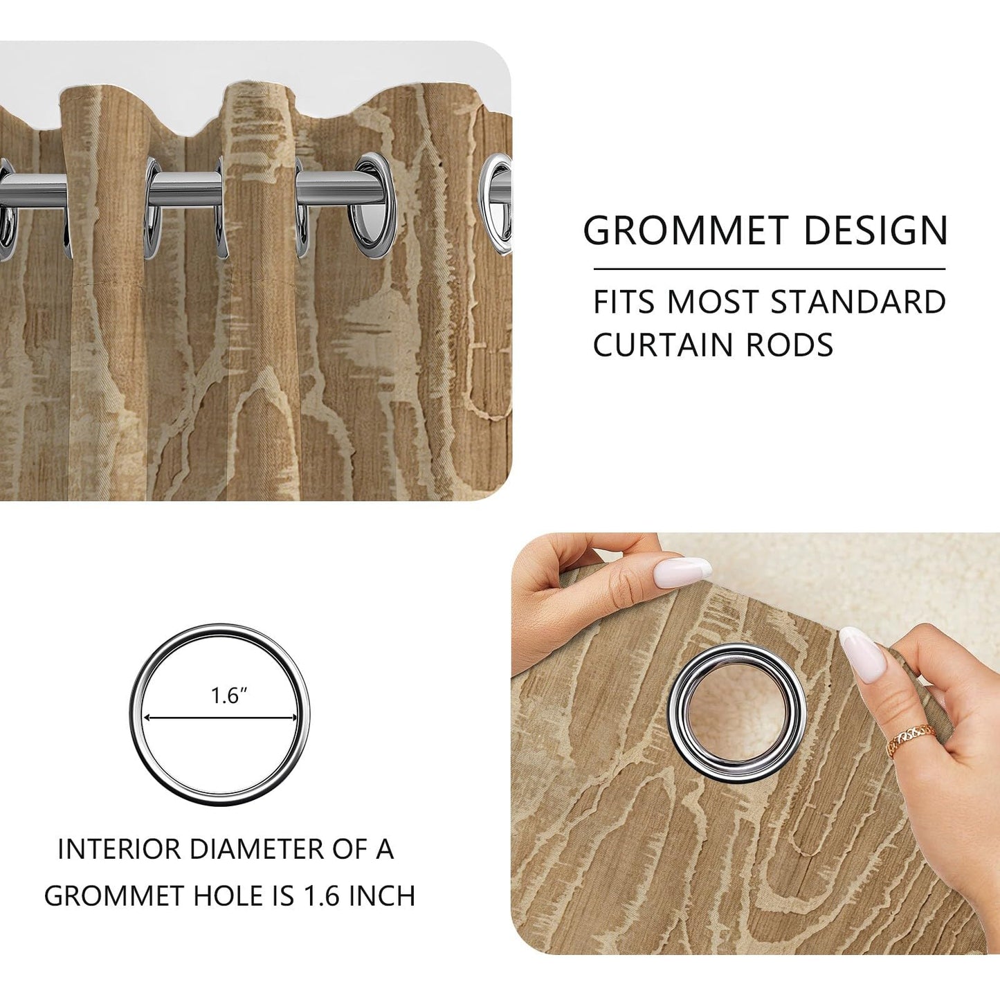 Contemporary Curtains, Neutral Distressed Curtains 84 Inch Length, Abstract Wood Grain Blackout Curtain, Modern Brown Drapes for Living Room, Bedroom, Room Darkening Grommet Curtain 2 Panel Set