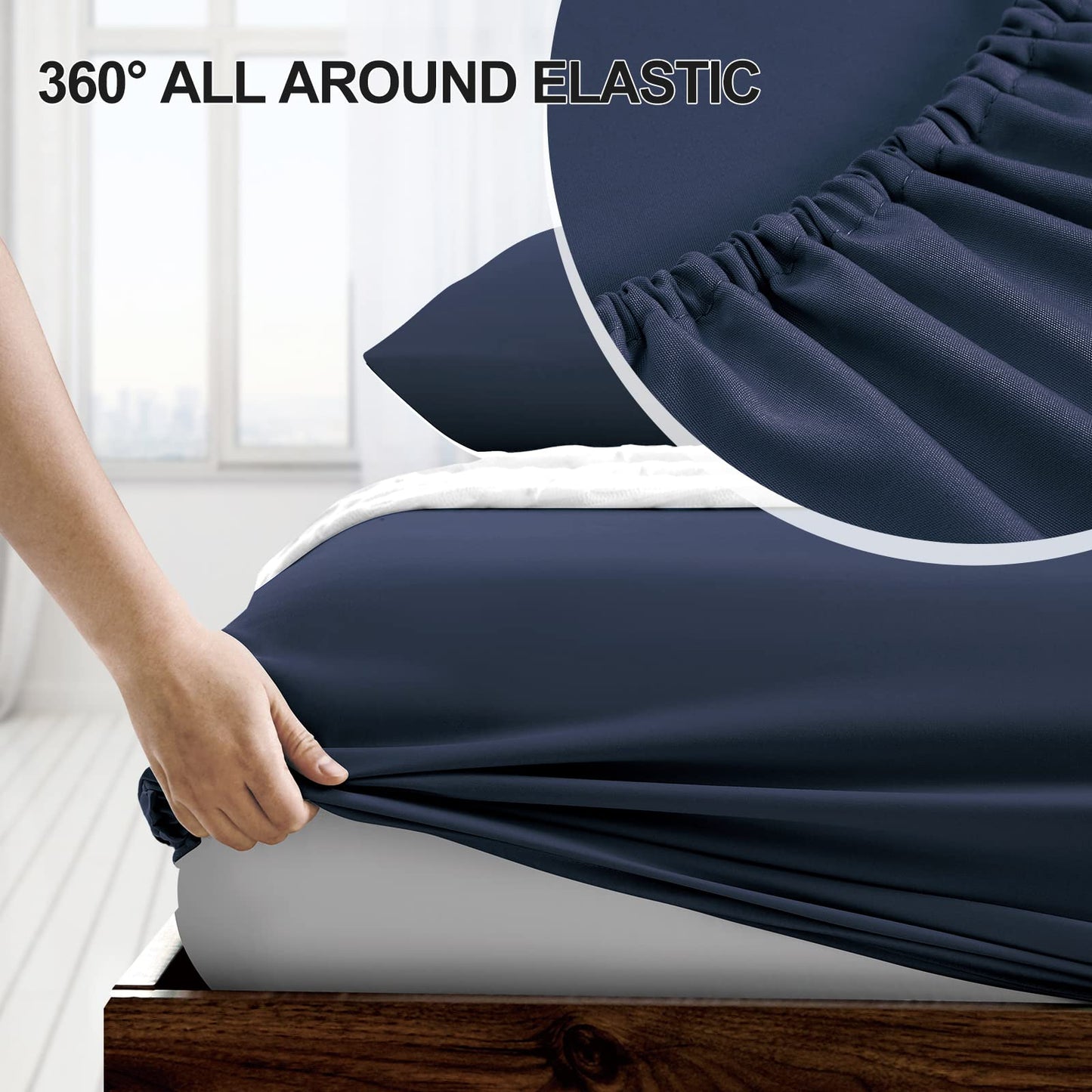 FreshCulture Queen Fitted Sheet - Hotel Quality, Ultra Soft & Breathable Brushed Microfiber, Deep Pocket, Cooling Fitted Sheets for Queen Size Bed (Navy Blue)