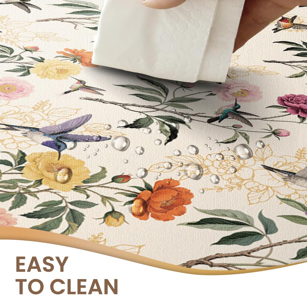 ANATTASOUL Hummingbird and Peony Rectangle Table Cloth Waterproof 6ft Fall Spring Summer Tablecloth, 84"x60" Stain Resistant and Wrinkle Free Table Cover for Dining Party Buffet Camping Wedding