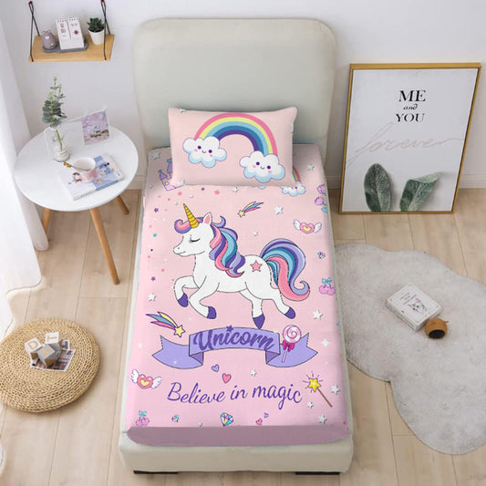MUSOLEI Unicorn Sheet Unicorn Fitted Sheets Rainbow Bed Set Kids Sheets Kids Bedding Girl Bedding Girl bedset 1 Fitted Sheet with 1 Pillowcase （Twin）
