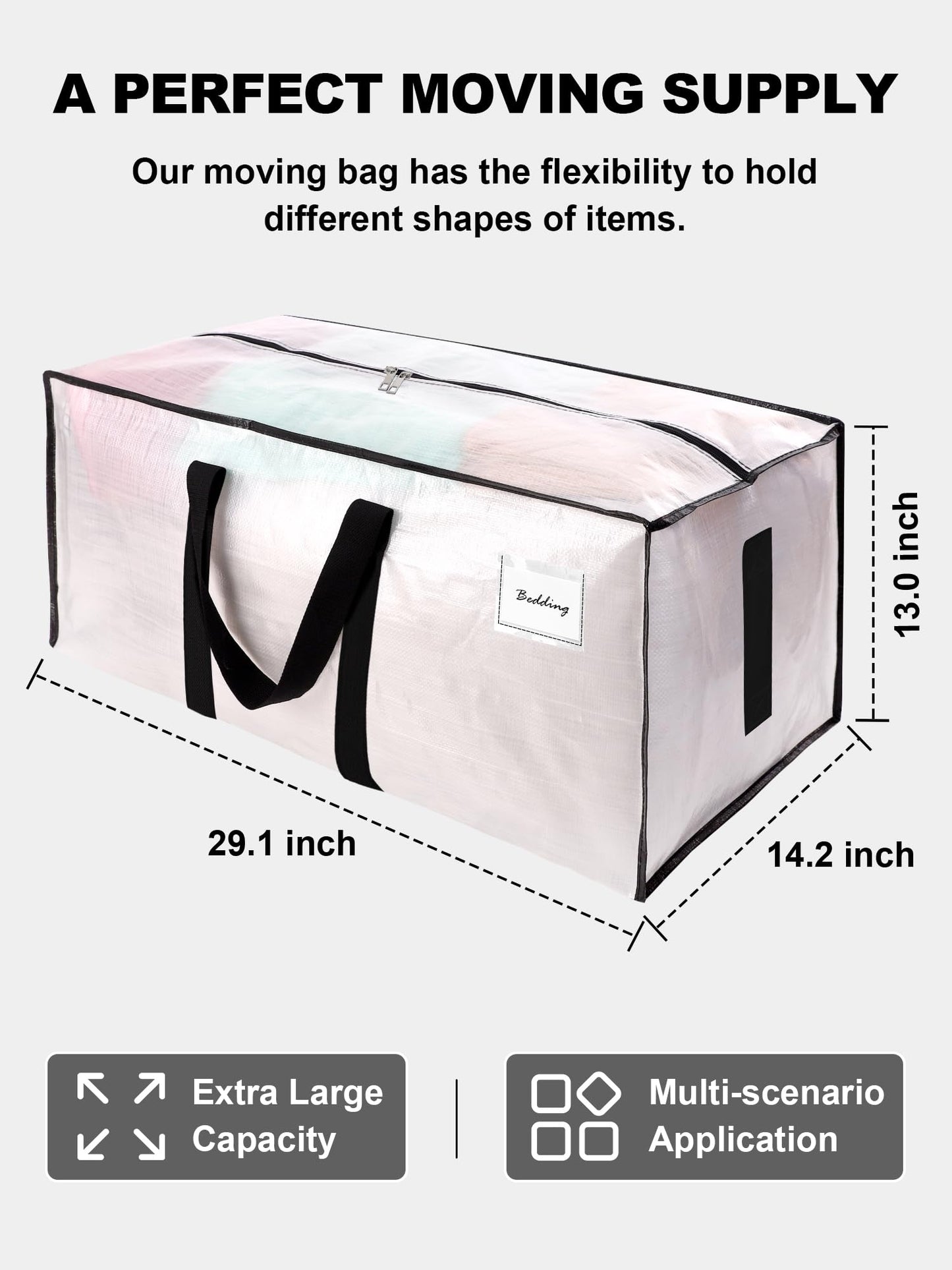 HOMESURE Supports 200lbs Heavy Duty Moving Bags - Strong Zipper & Wrap-Around Handles - Water-Resistant Storage Totes, Durable Alternative to Moving Boxes - 8 Pack - Semi-Transparent