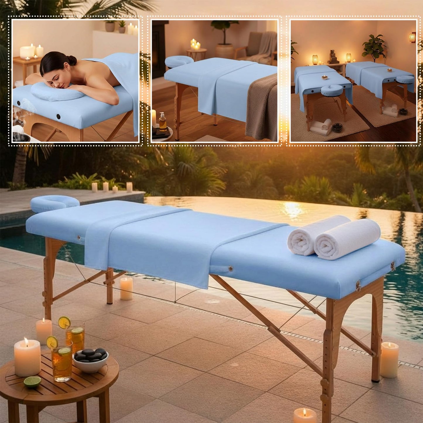 Oudain 4 Sets 3 Piece Soft Microfiber Massage Table Sheets Set Bulk Includes Massage Flat Sheet and Fitted Sheet and Face Rest Cover(Blue)