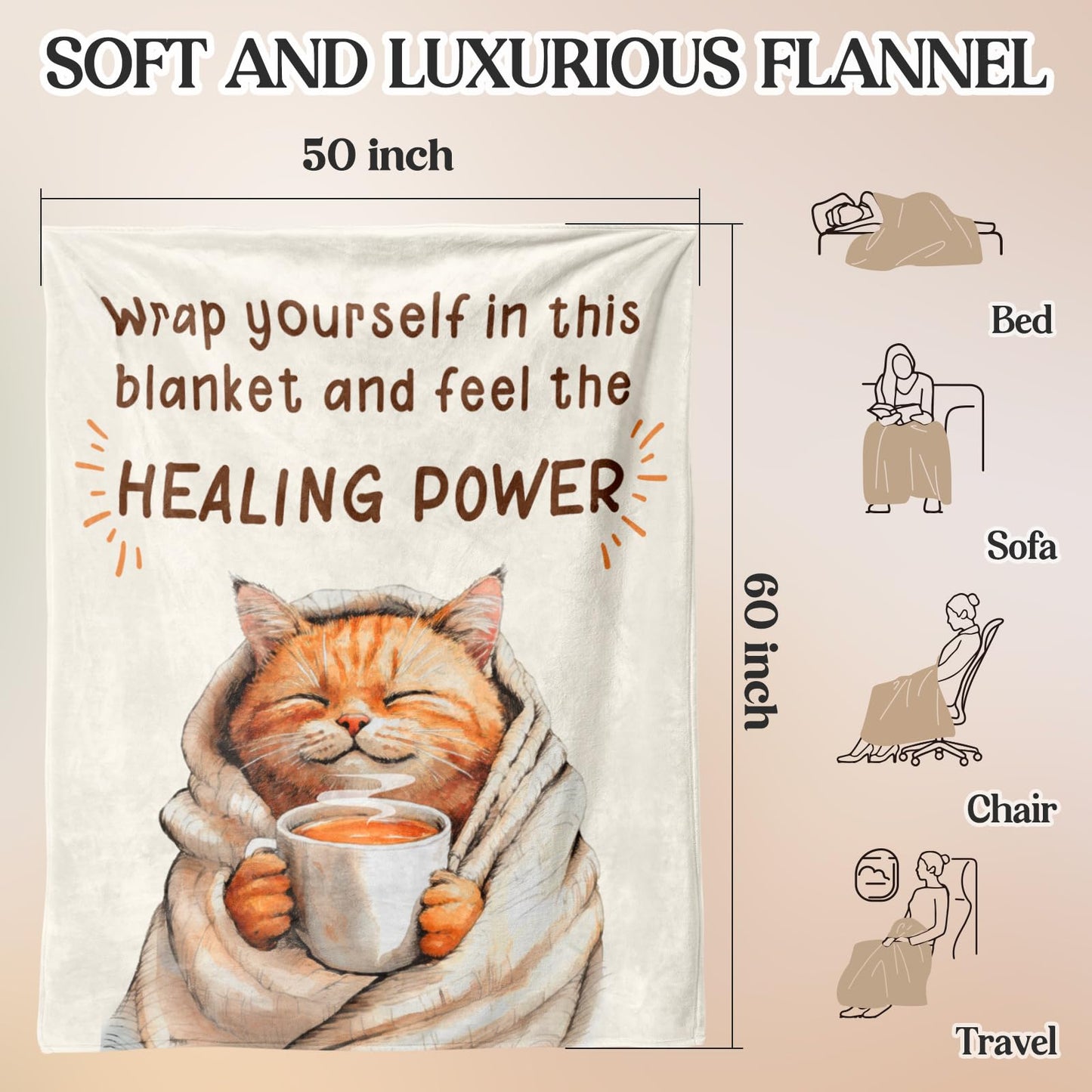 Get Well Gifts for Women Men After Surgery, Get Well Soon Gift Cancer Care Breast Cancer Gifts for Woman, Thinking of You Feel Better Gift Chemotherapy Must Haves Healing Power Blanket 60"×50"